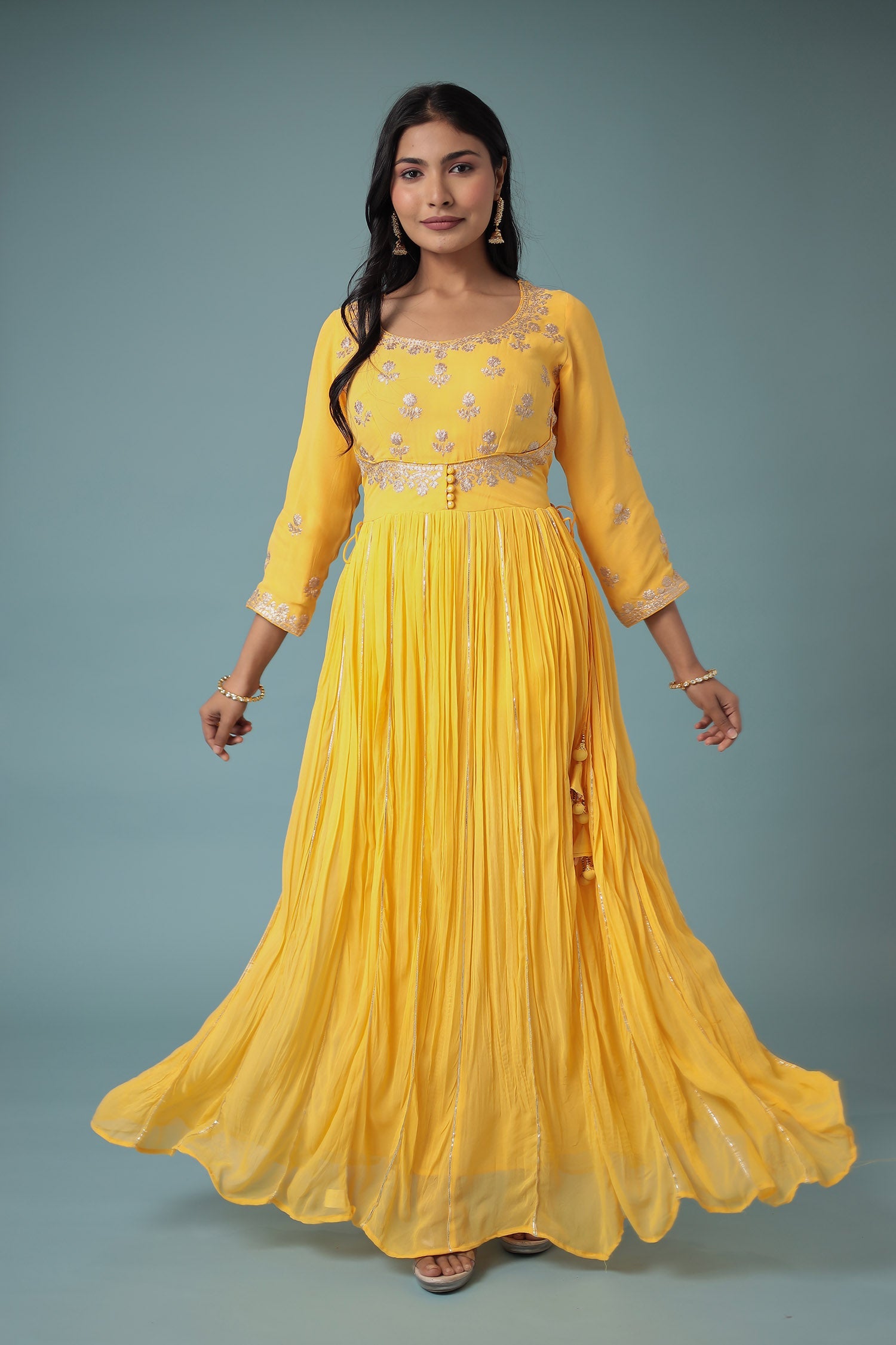 Georgette Anarkali Suit Embroidered with Pittan work