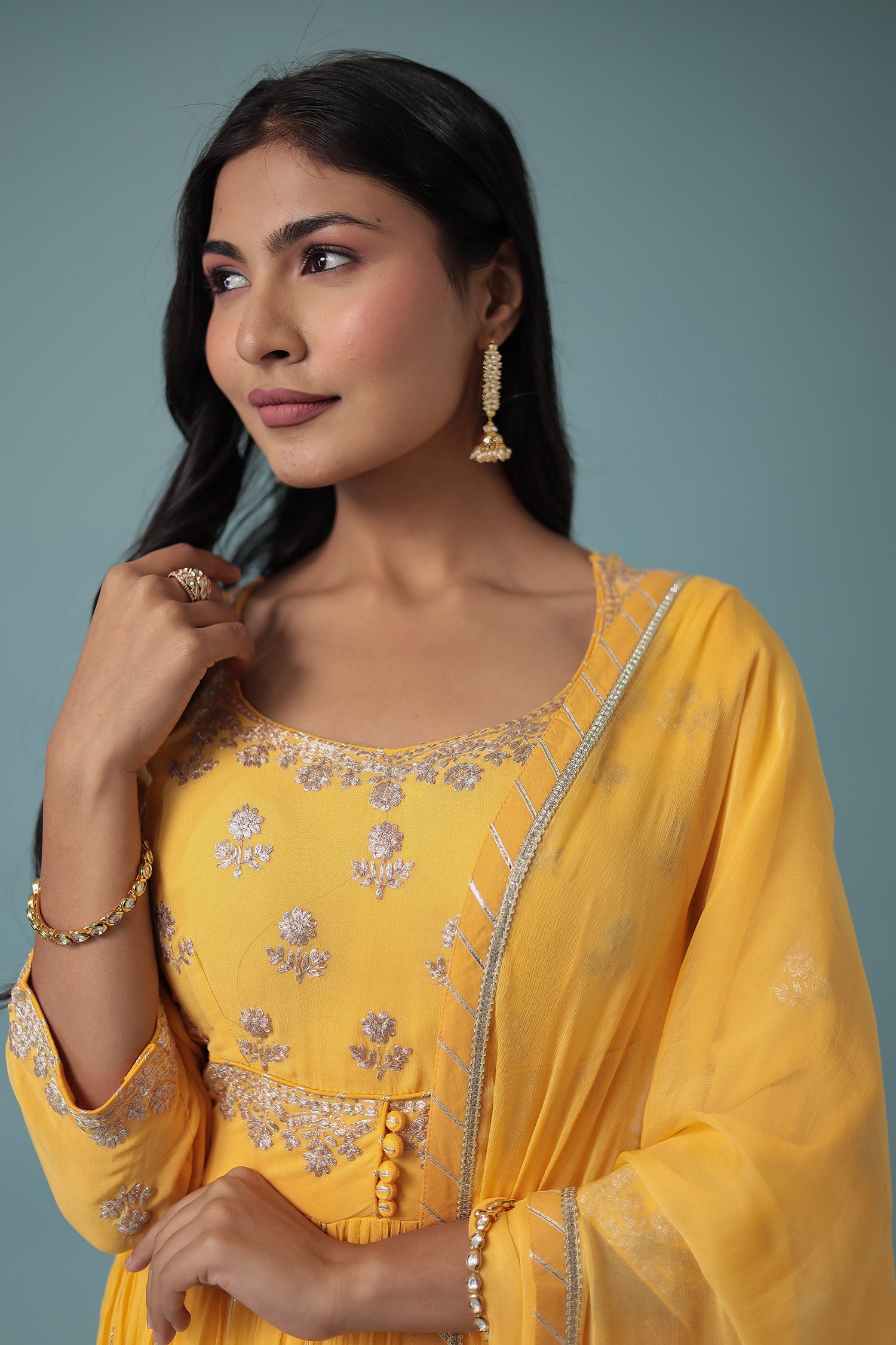 Georgette Anarkali Suit Embroidered with Pittan work