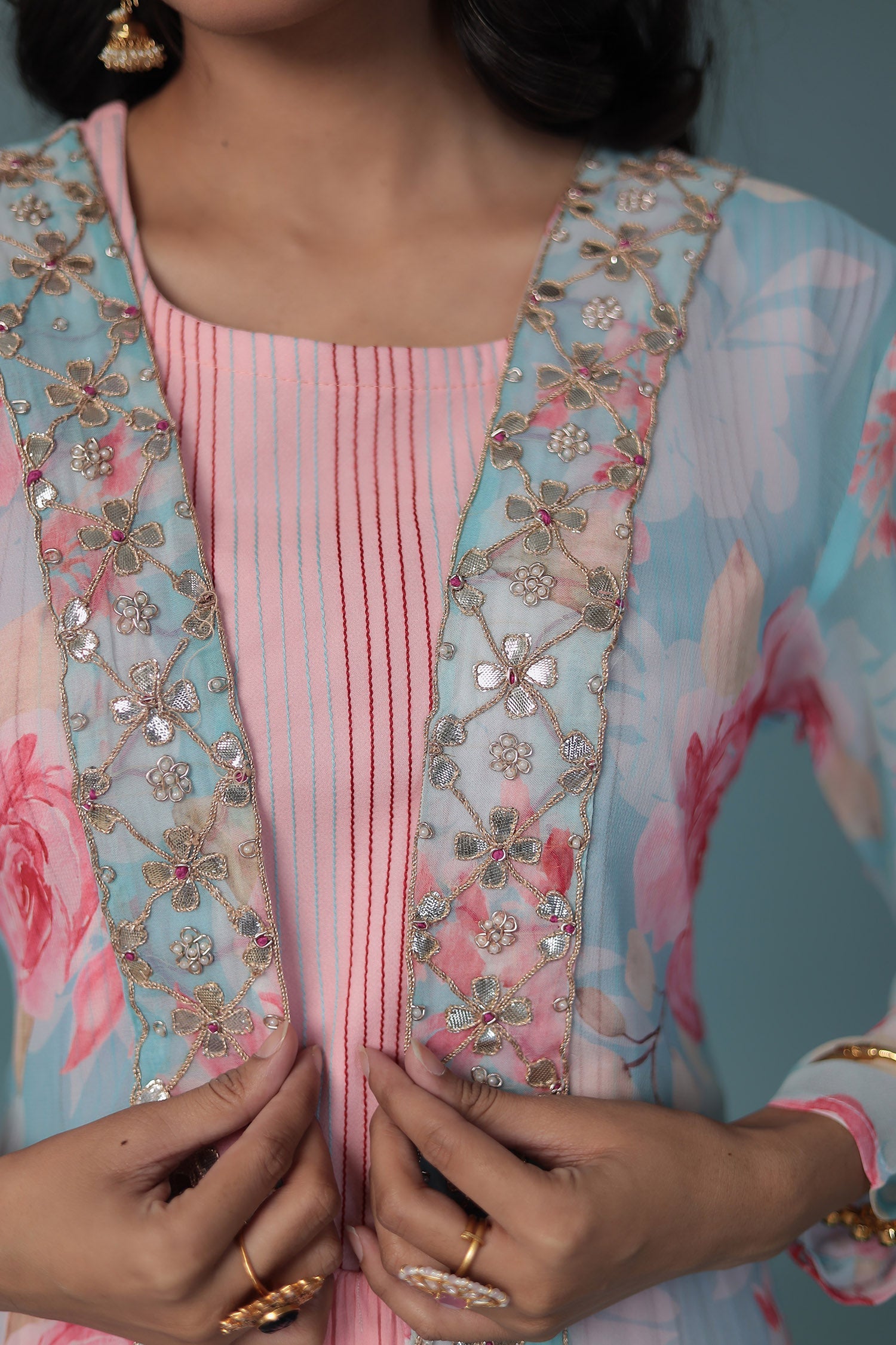 Printed Georgette Indowestern with Gota Patti, Embroidered  work.