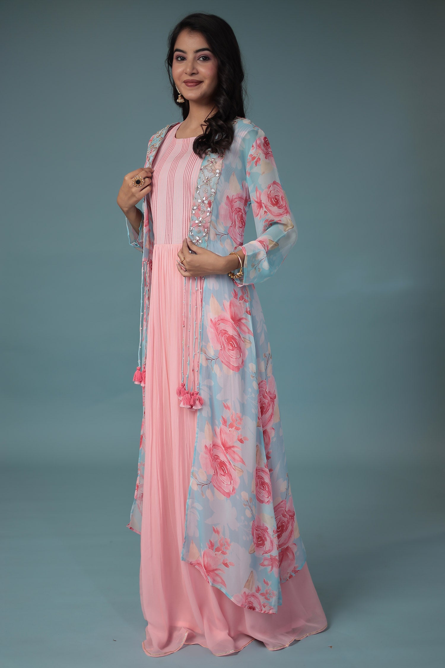 Printed Georgette Indowestern with Gota Patti, Embroidered  work.