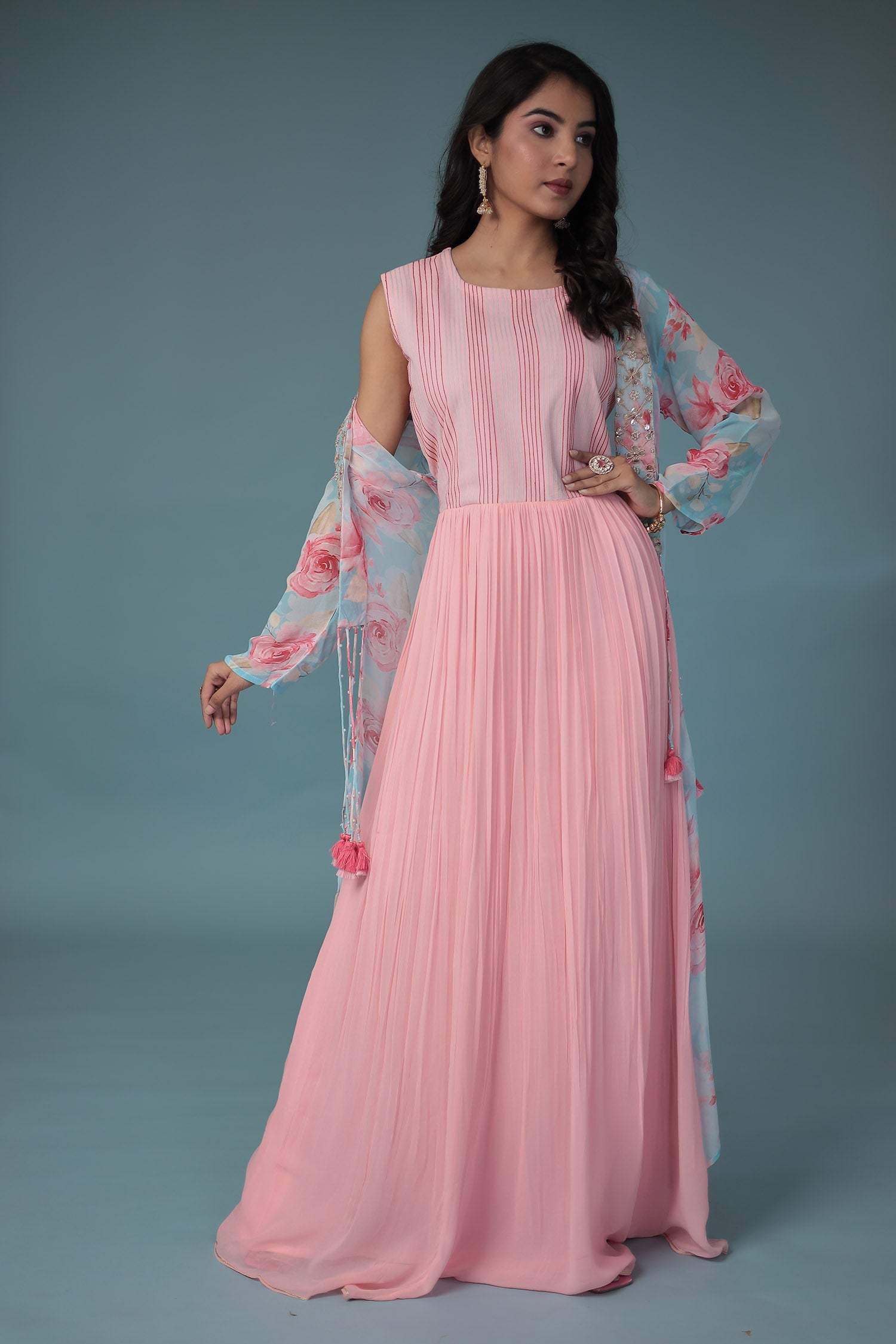 Printed Georgette Indowestern with Gota Patti, Embroidered  work.