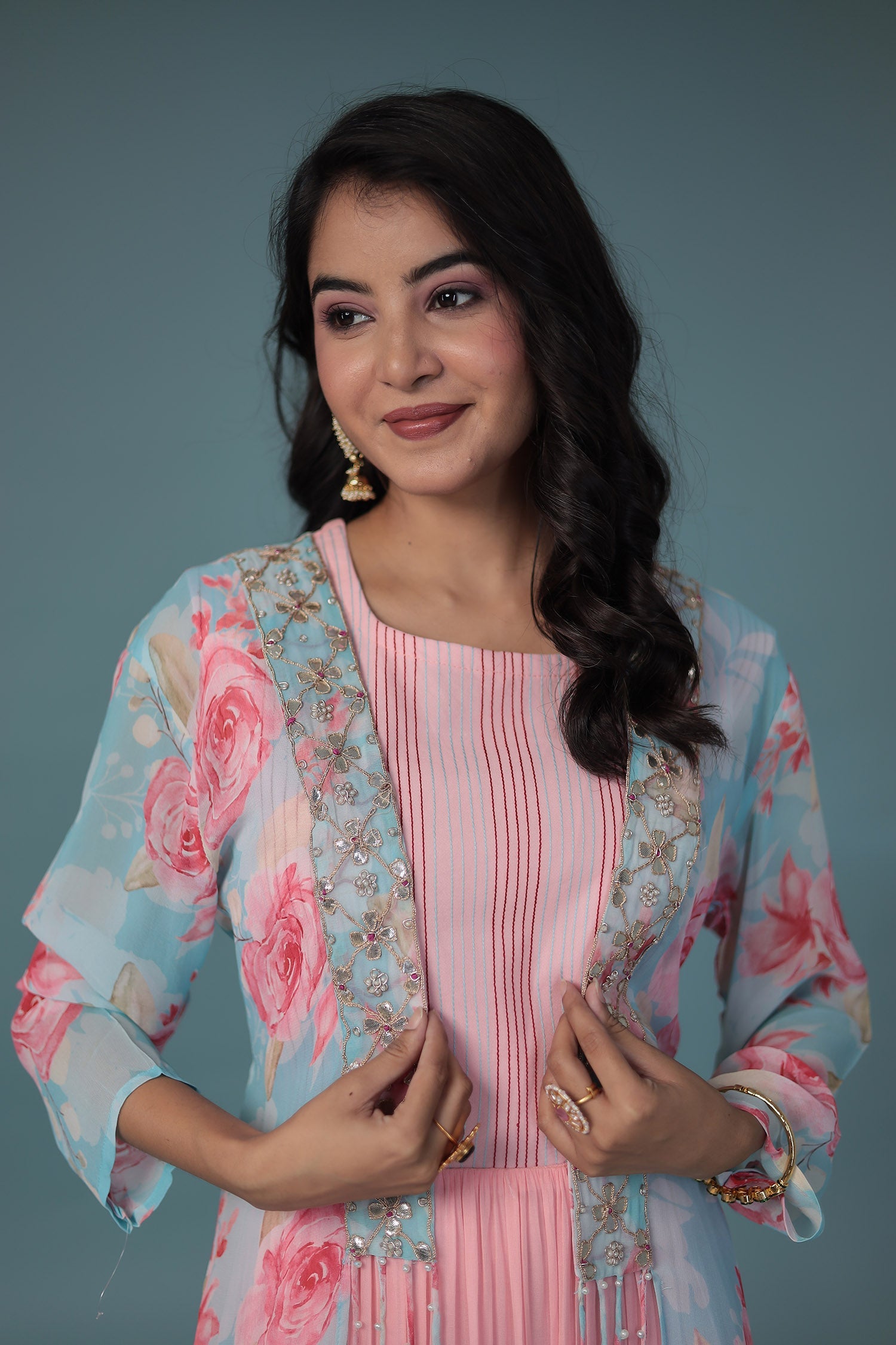 Printed Georgette Indowestern with Gota Patti, Embroidered  work.