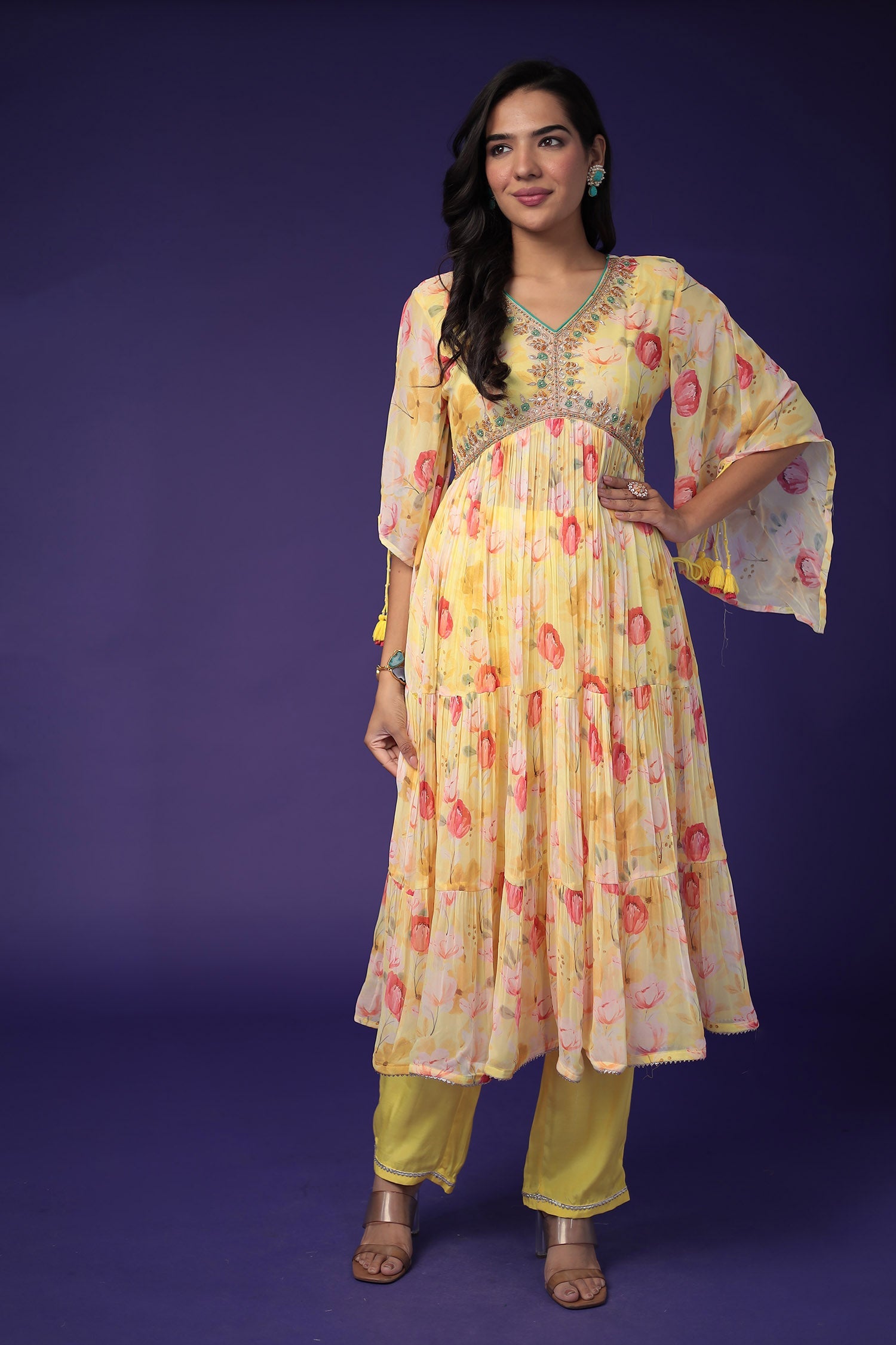 Georgette Floral Printed Suit Stitched (2Pcs) Embroidered with Zardozi work