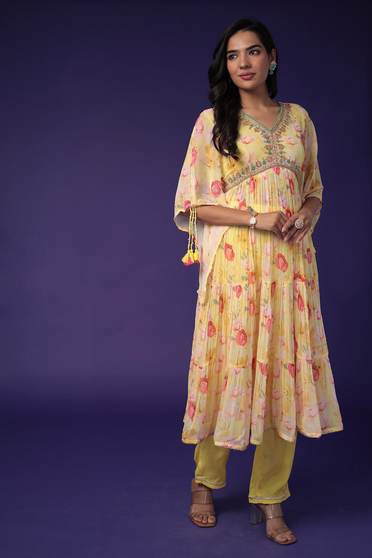 Georgette Floral Printed Suit Stitched (2Pcs) Embroidered with Zardozi work