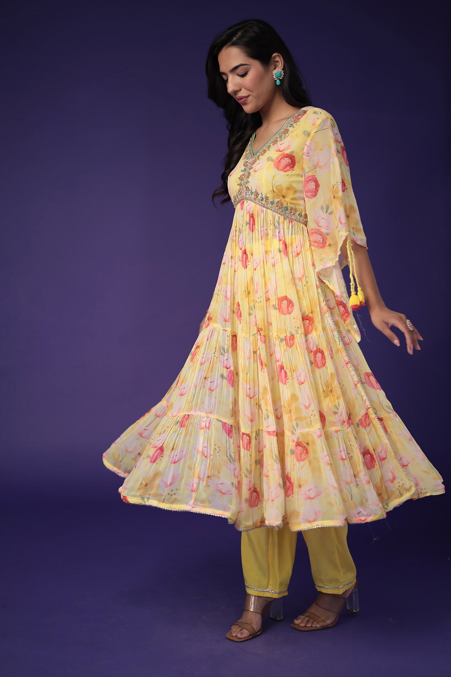 Georgette Floral Printed Suit Stitched (2Pcs) Embroidered with Zardozi work