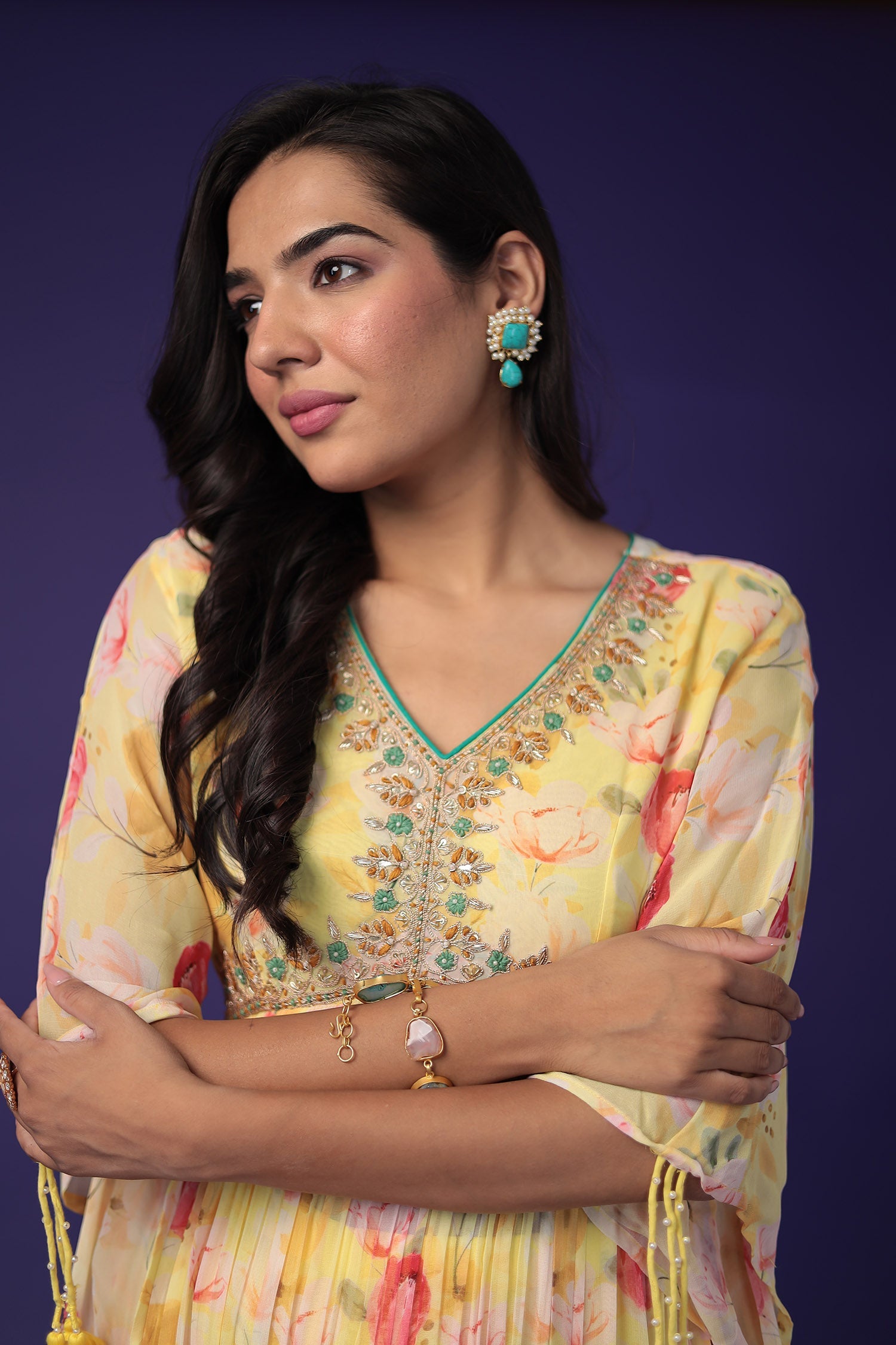 Georgette Floral Printed Suit Stitched (2Pcs) Embroidered with Zardozi work