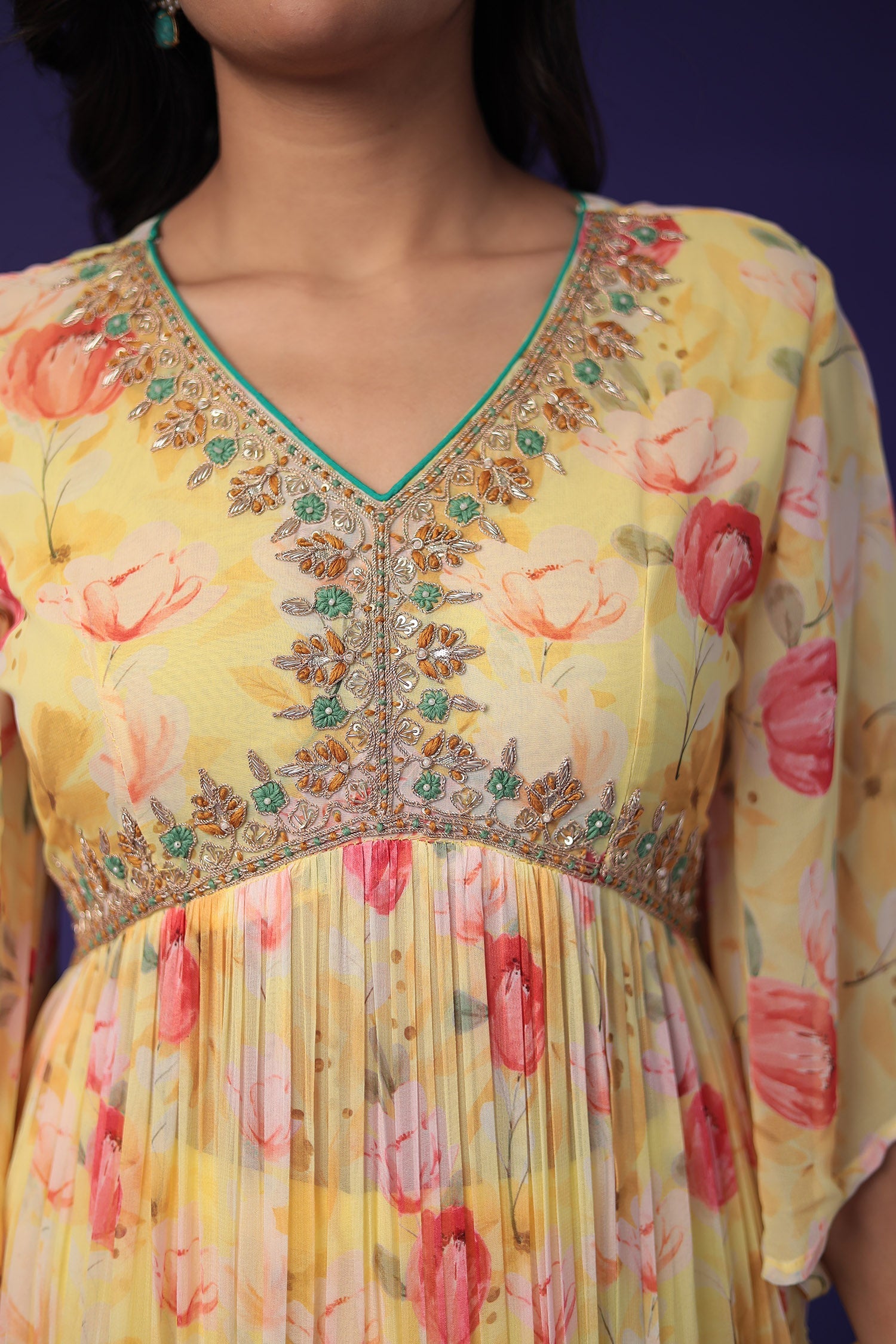 Georgette Floral Printed Suit Stitched (2Pcs) Embroidered with Zardozi work