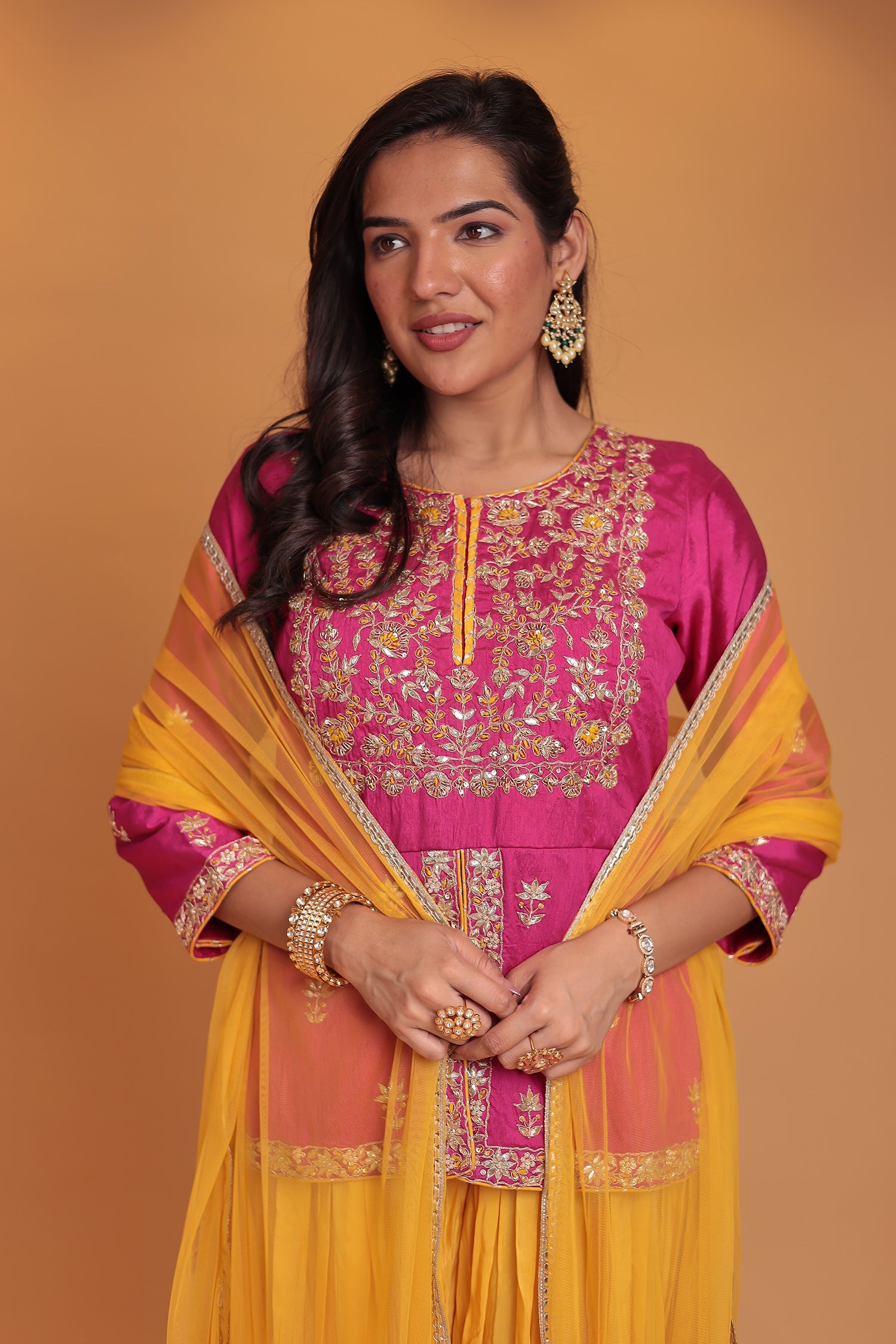 Peplum Raw Silk Suit with Gota Patti, Thread and Zardozi work
