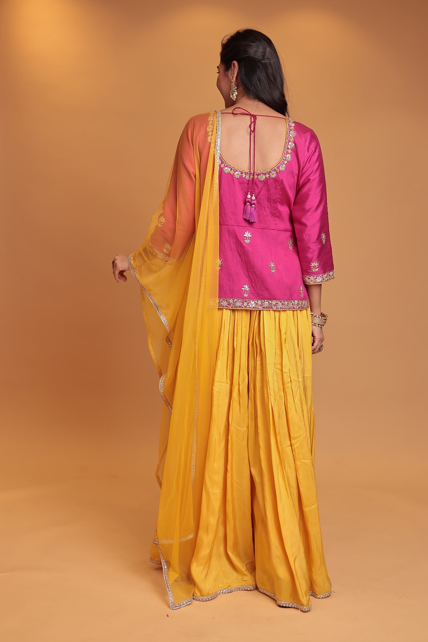 Peplum Raw Silk Suit with Gota Patti, Thread and Zardozi work