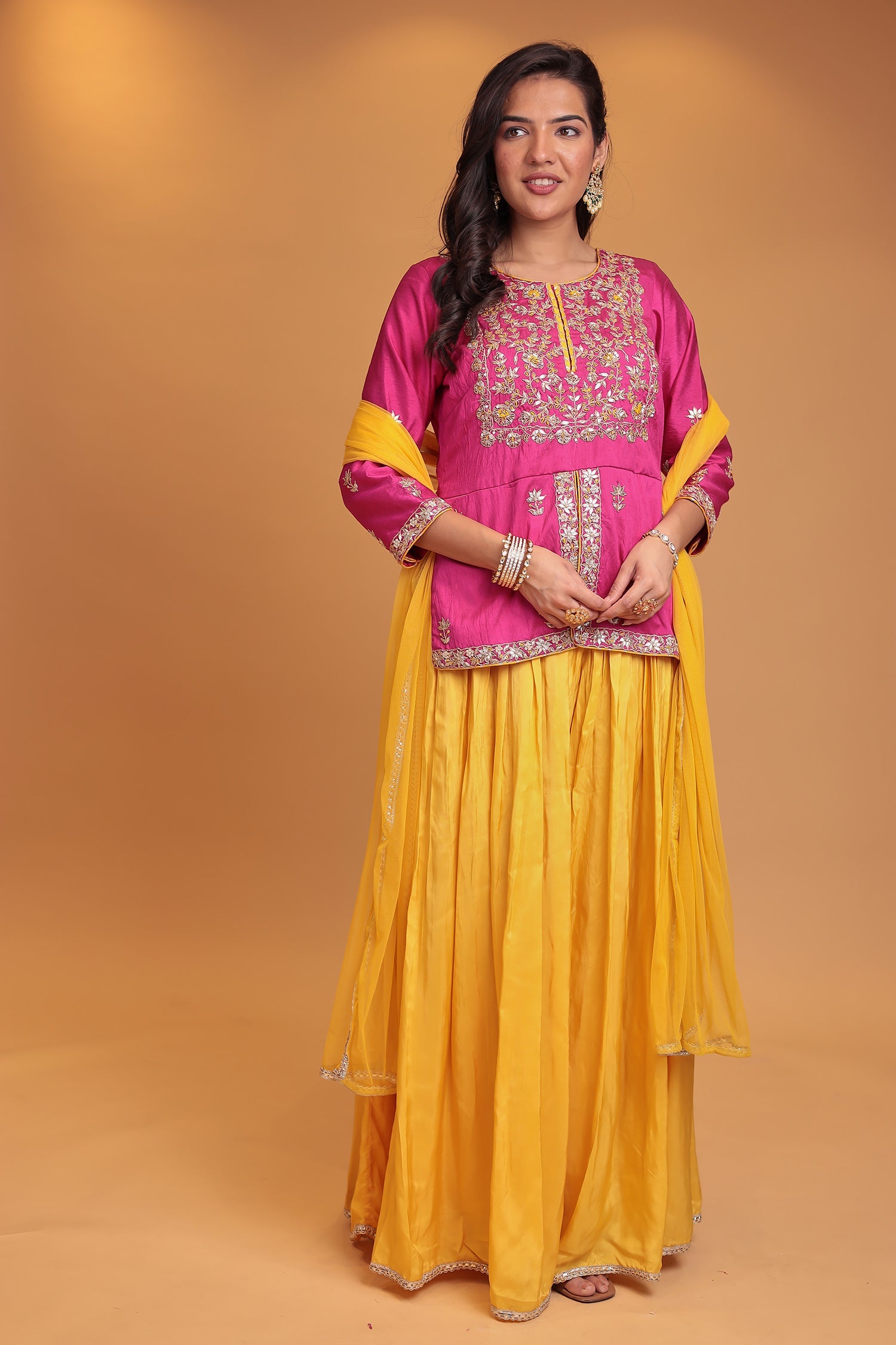 Peplum Raw Silk Suit with Gota Patti, Thread and Zardozi work