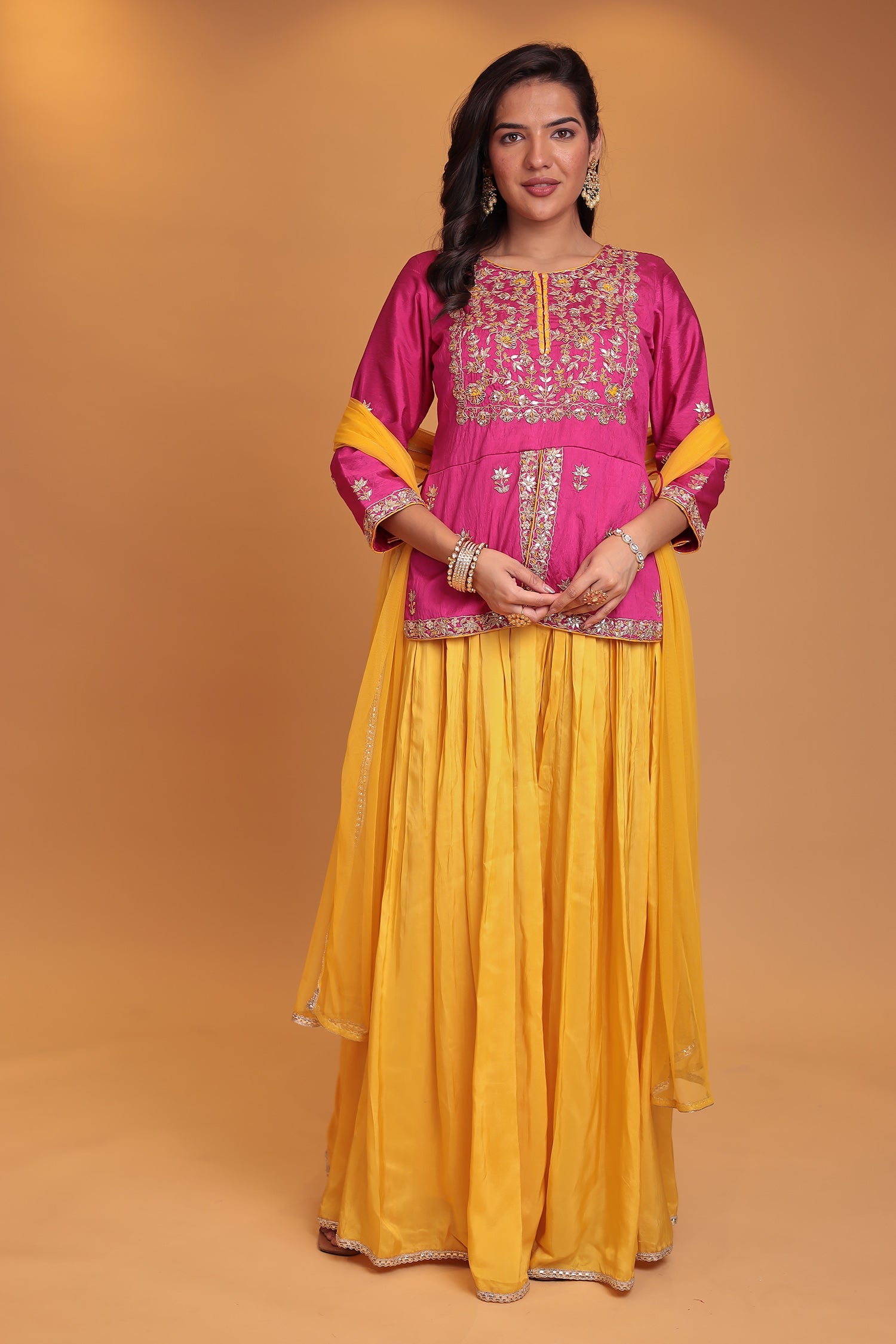 Peplum Raw Silk Suit with Gota Patti, Thread and Zardozi work