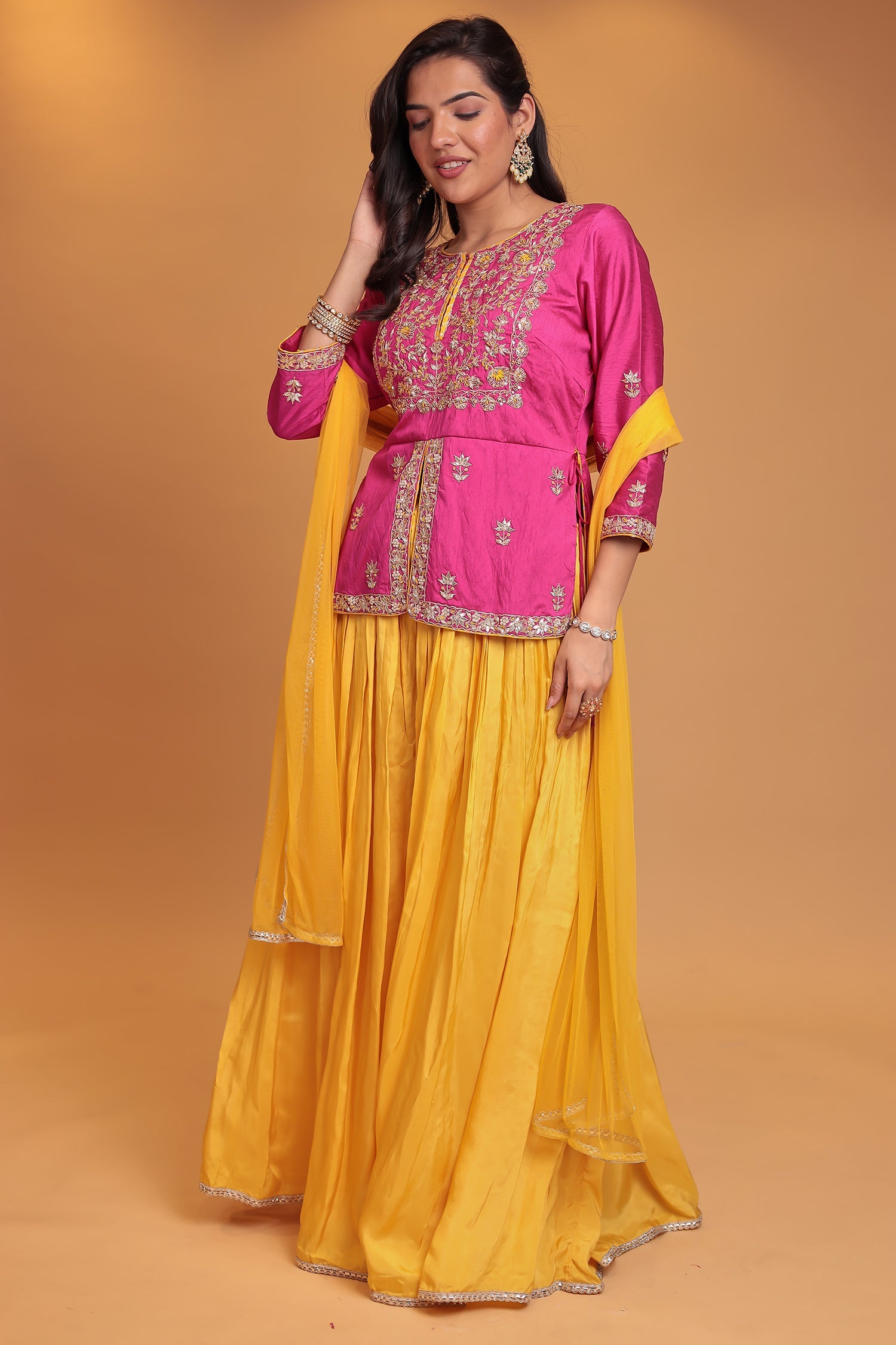Peplum Raw Silk Suit with Gota Patti, Thread and Zardozi work