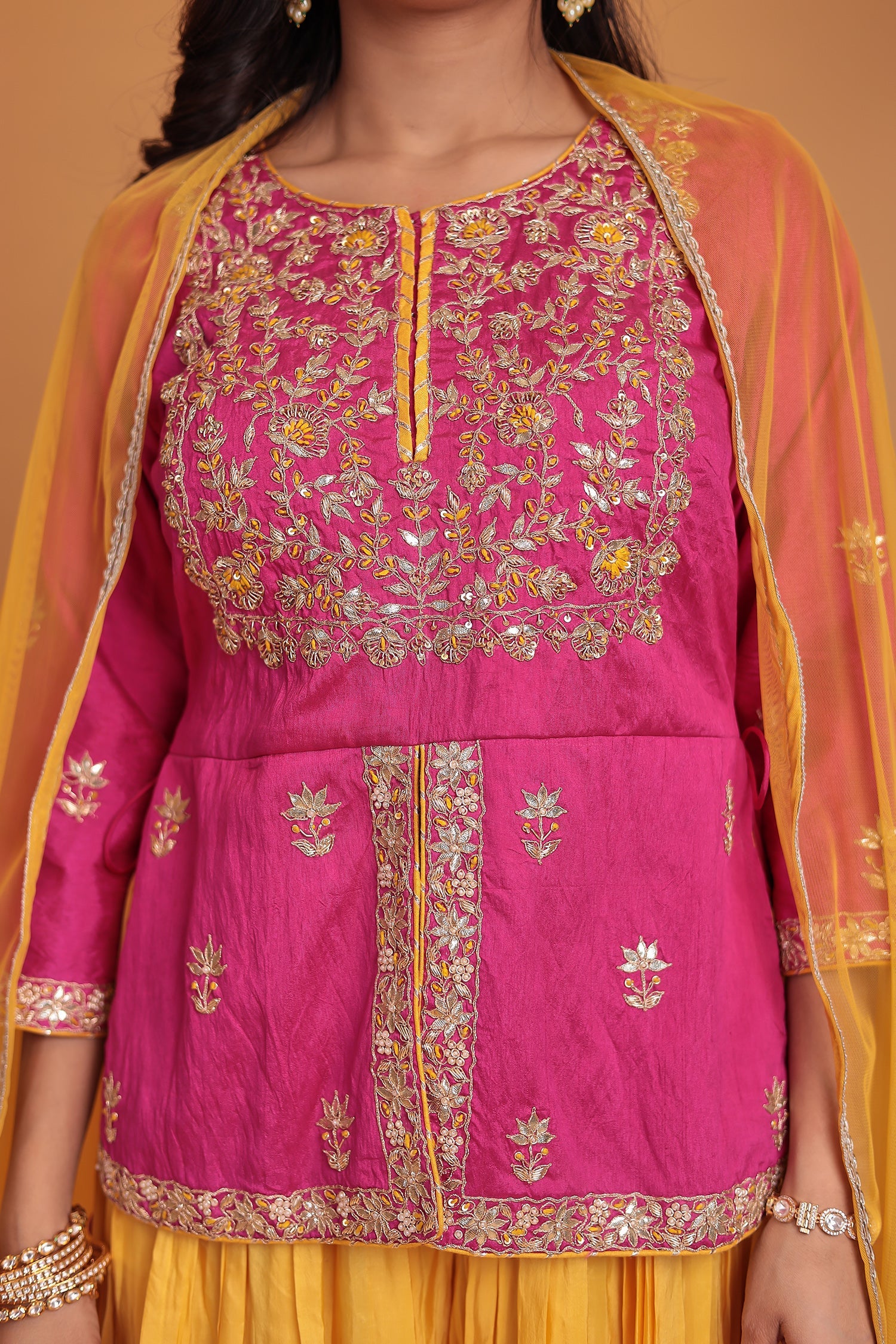Peplum Raw Silk Suit with Gota Patti, Thread and Zardozi work