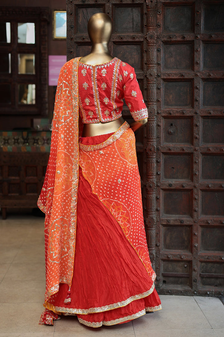 Silk Crush Lehenga with Bandhej Duppatta with Zardozi Work Blouse.
