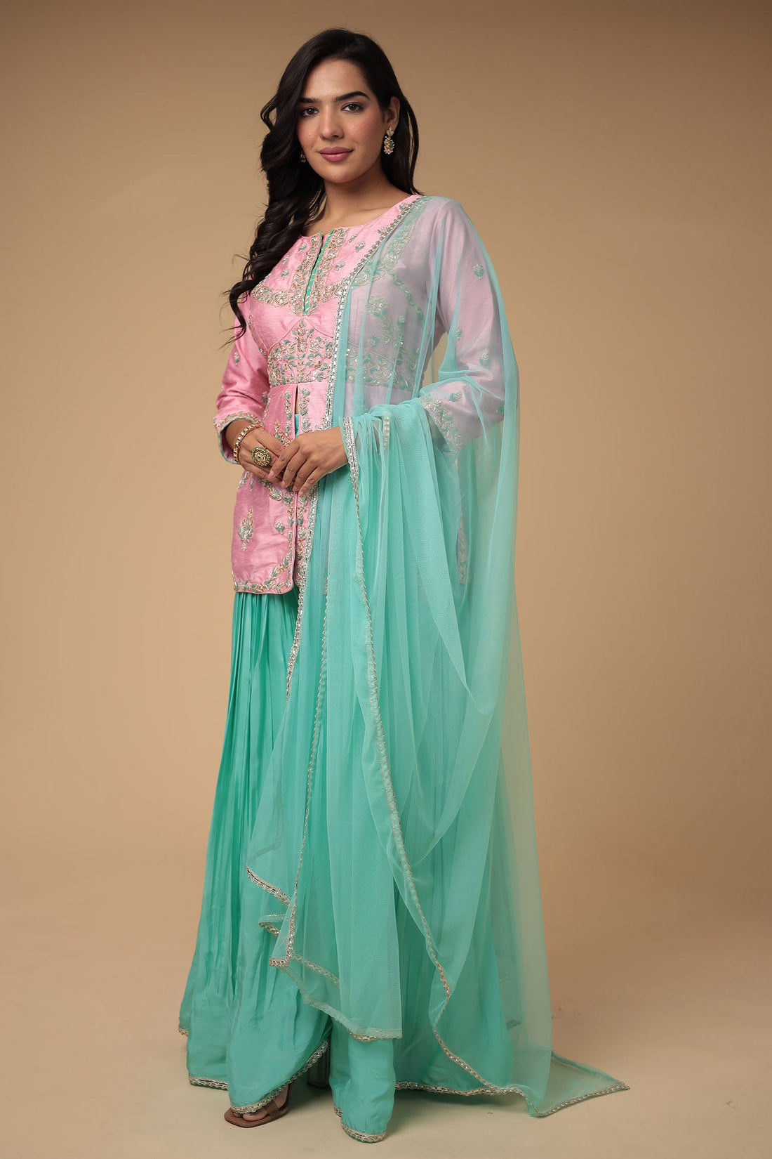 Raw Silk Suit Embroidered with Zardozi work