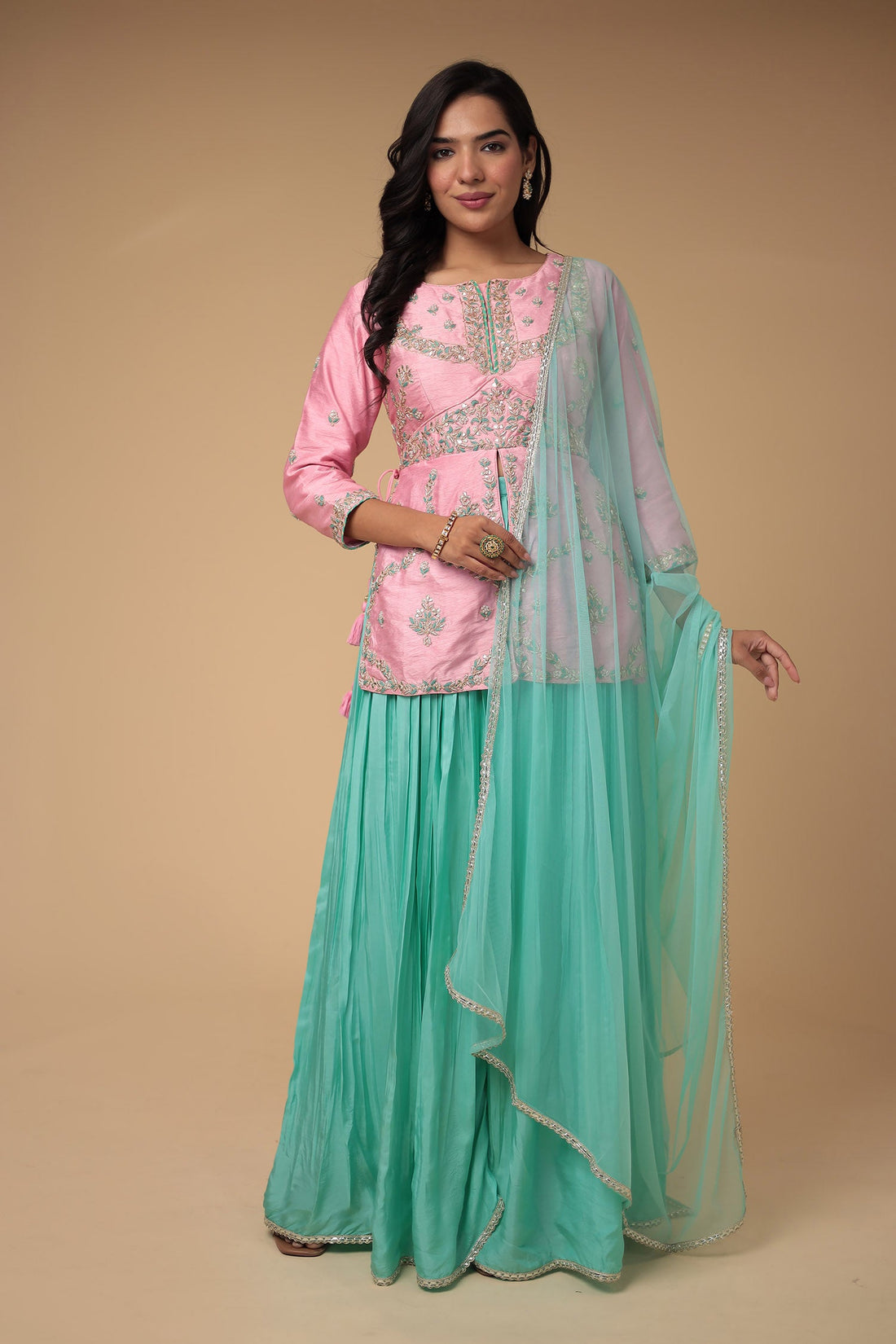 Raw Silk Suit Embroidered with Zardozi work