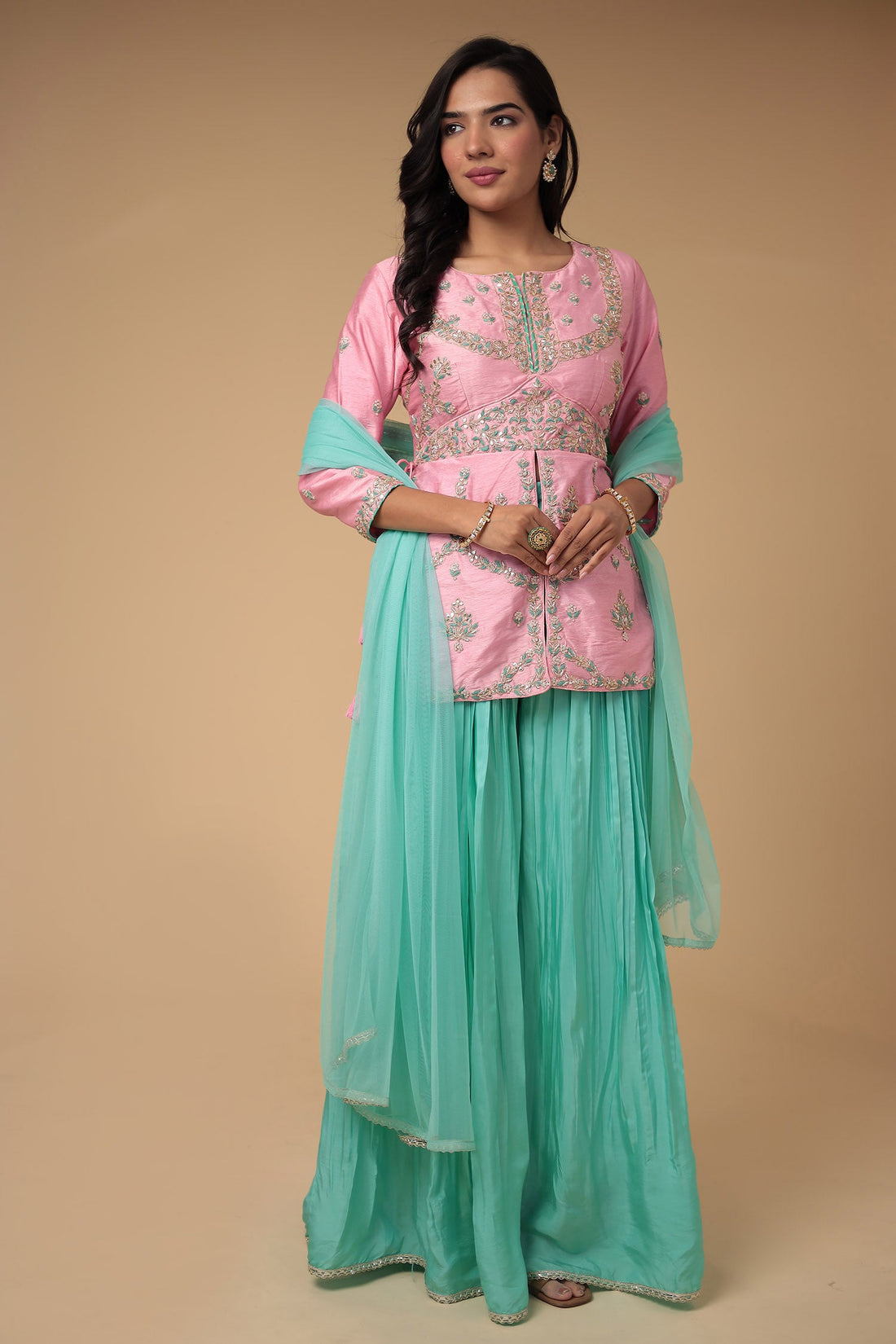 Raw Silk Suit Embroidered with Zardozi work