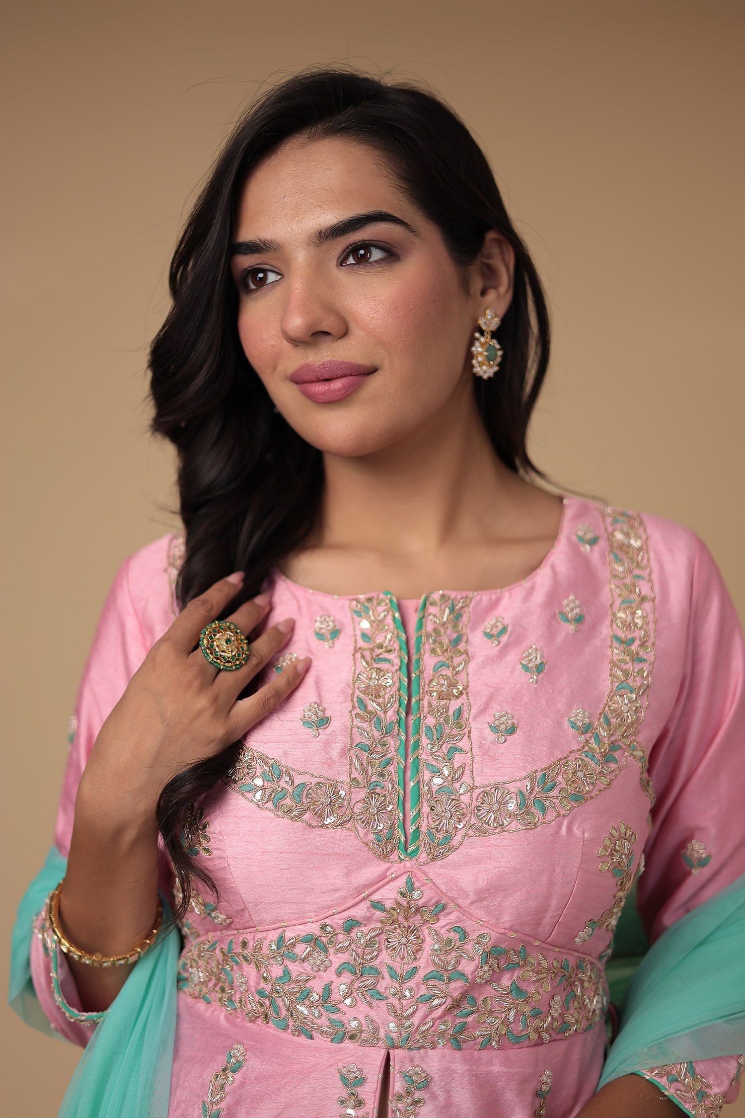Raw Silk Suit Embroidered with Zardozi work