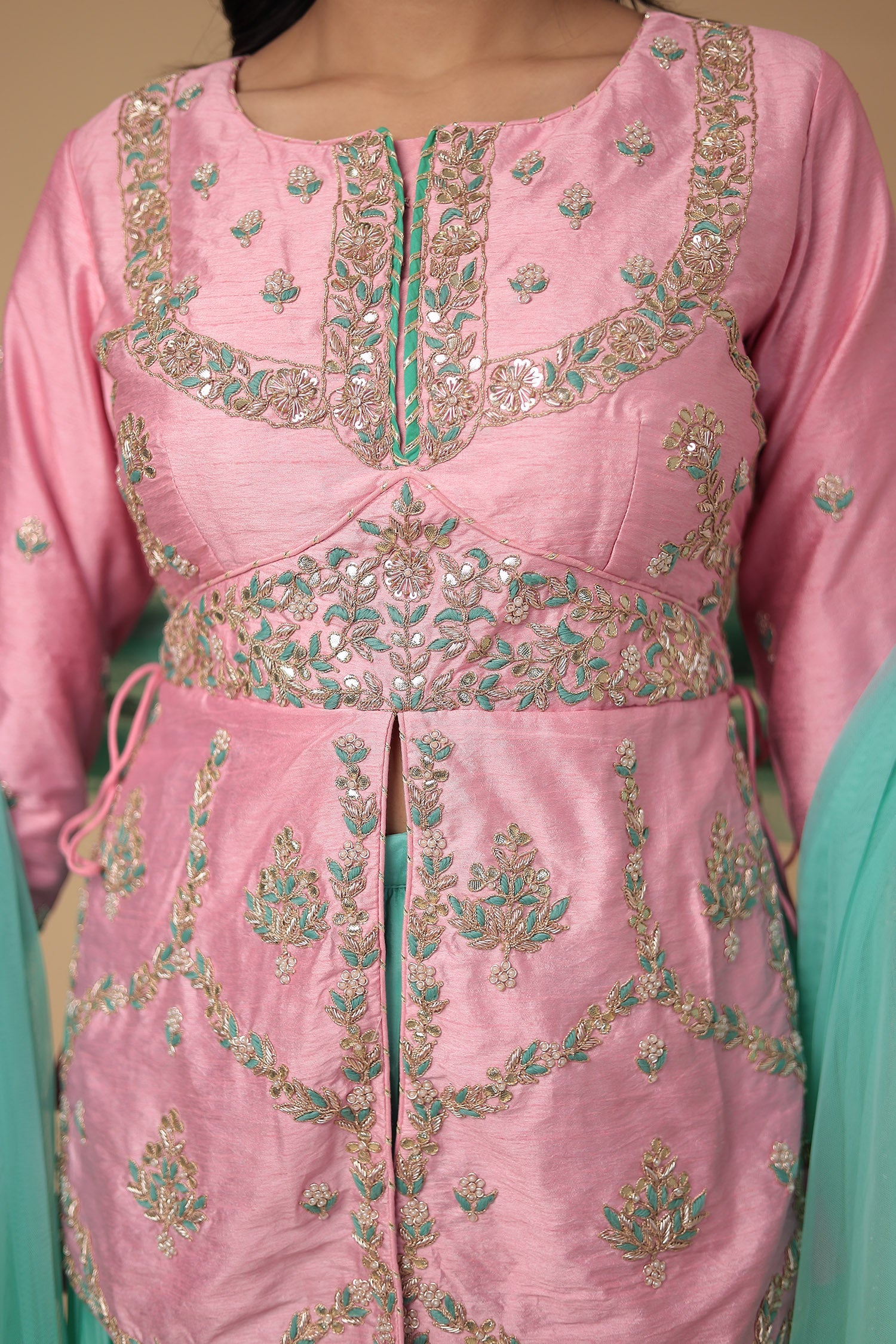 Raw Silk Suit Embroidered with Zardozi work