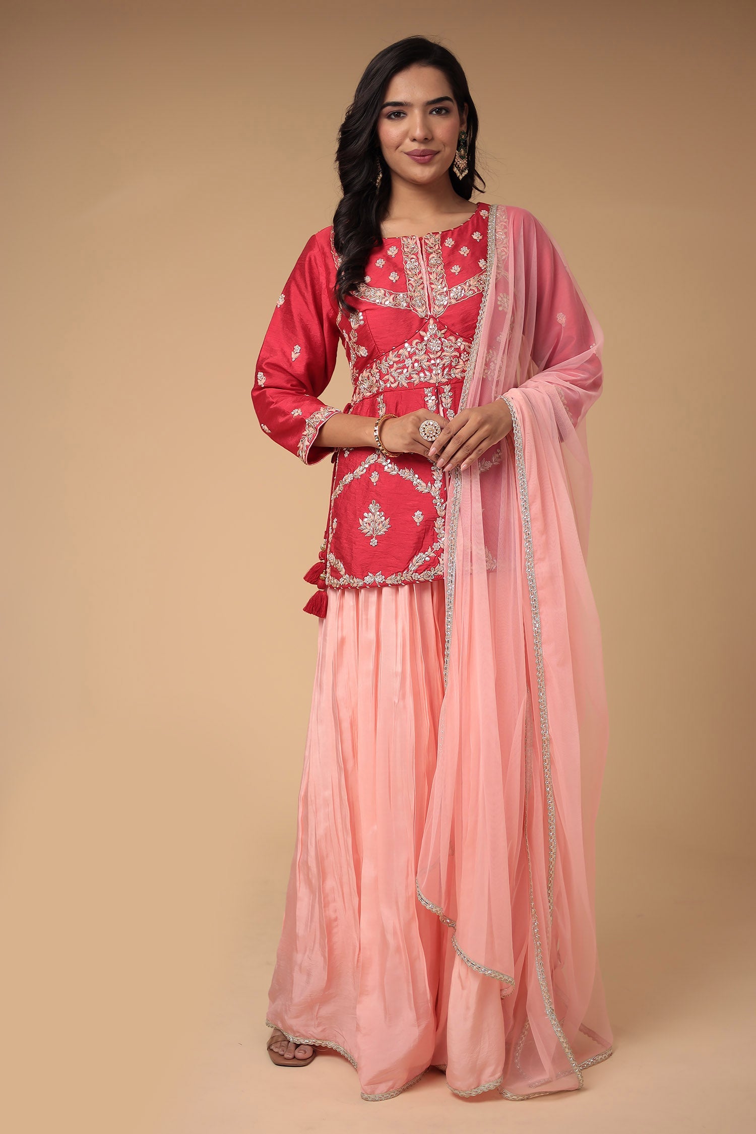 Raw Silk Suit Embroidered with Zardozi work