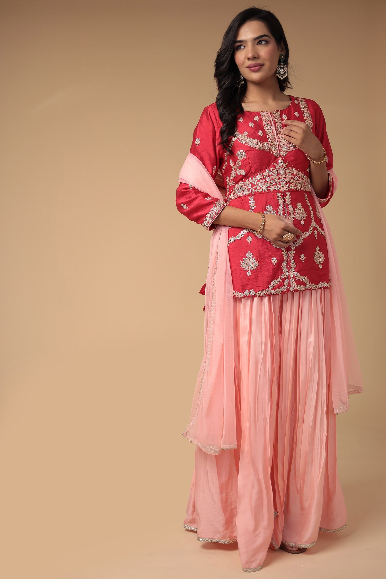 Raw Silk Suit Embroidered with Zardozi work