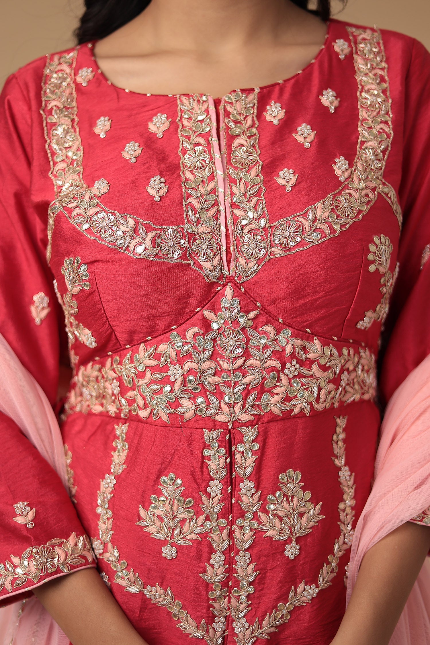 Raw Silk Suit Embroidered with Zardozi work