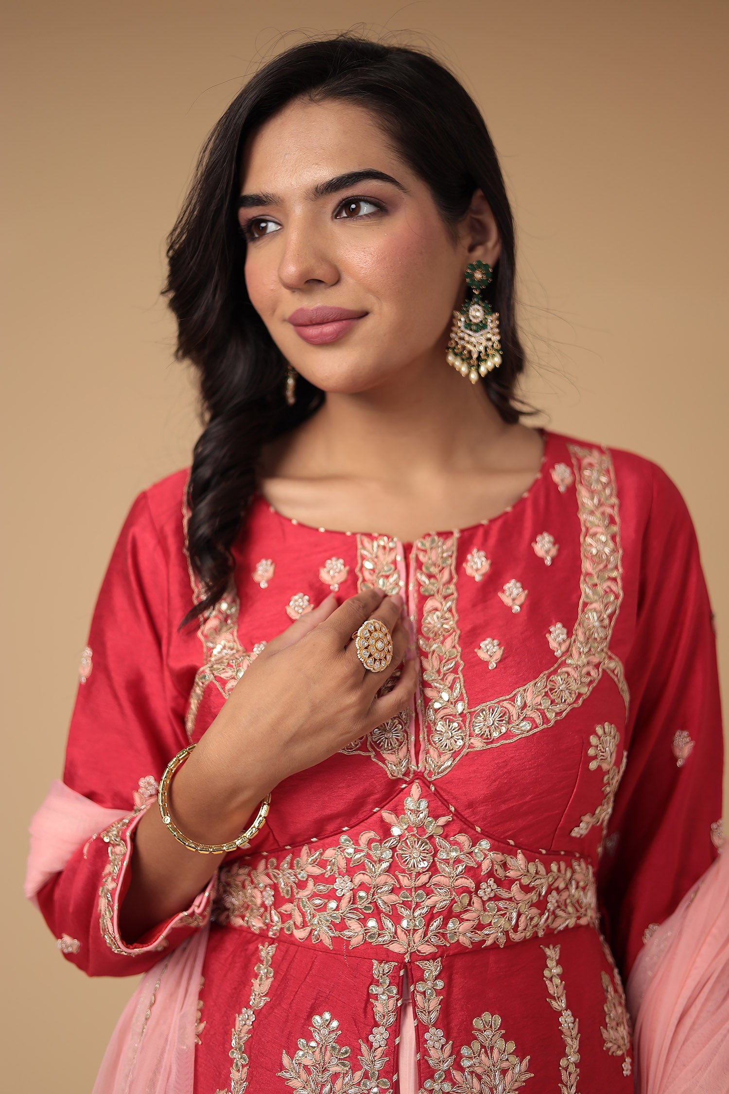 Raw Silk Suit Embroidered with Zardozi work