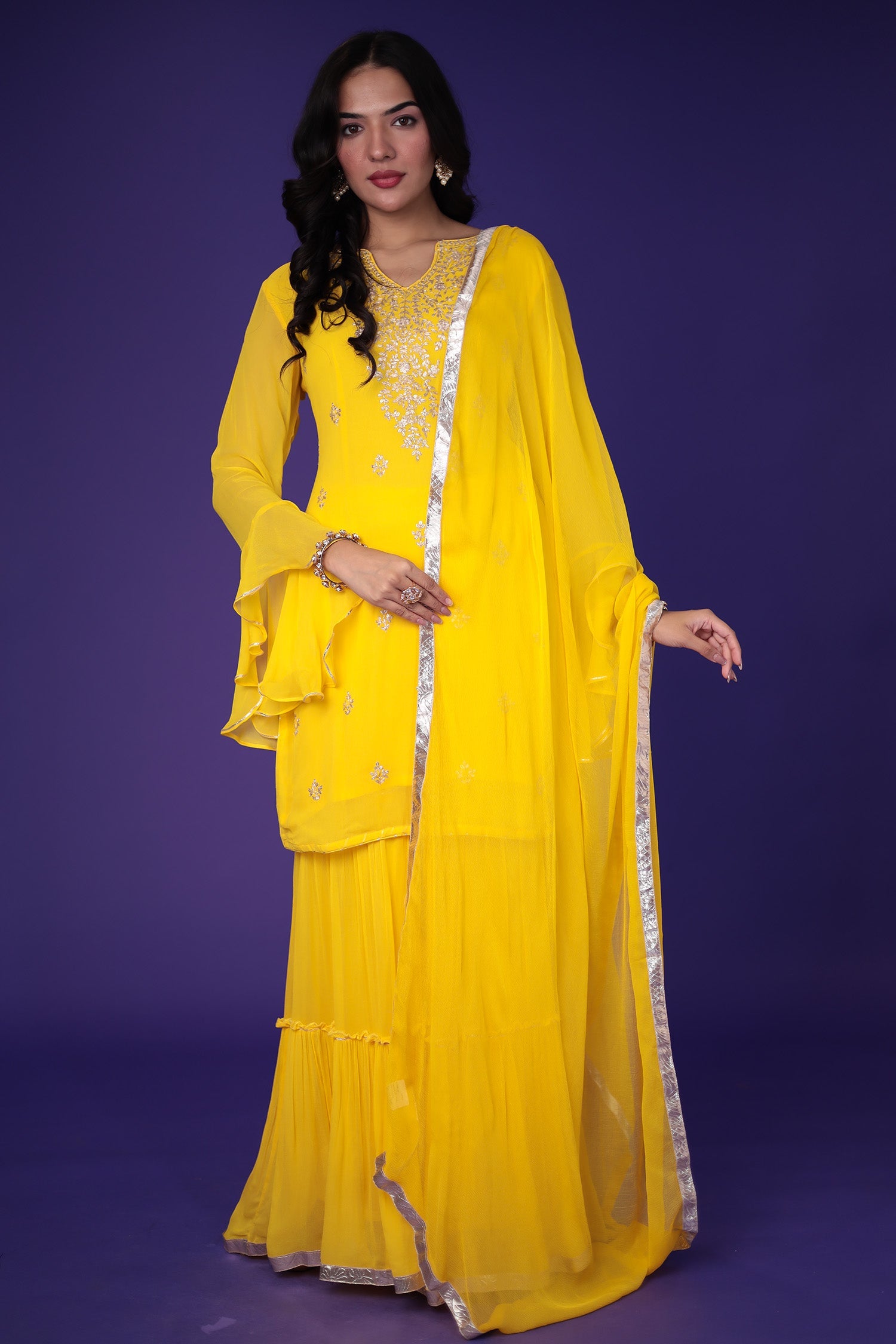 Georgette Sharara Suit with Pittan work
