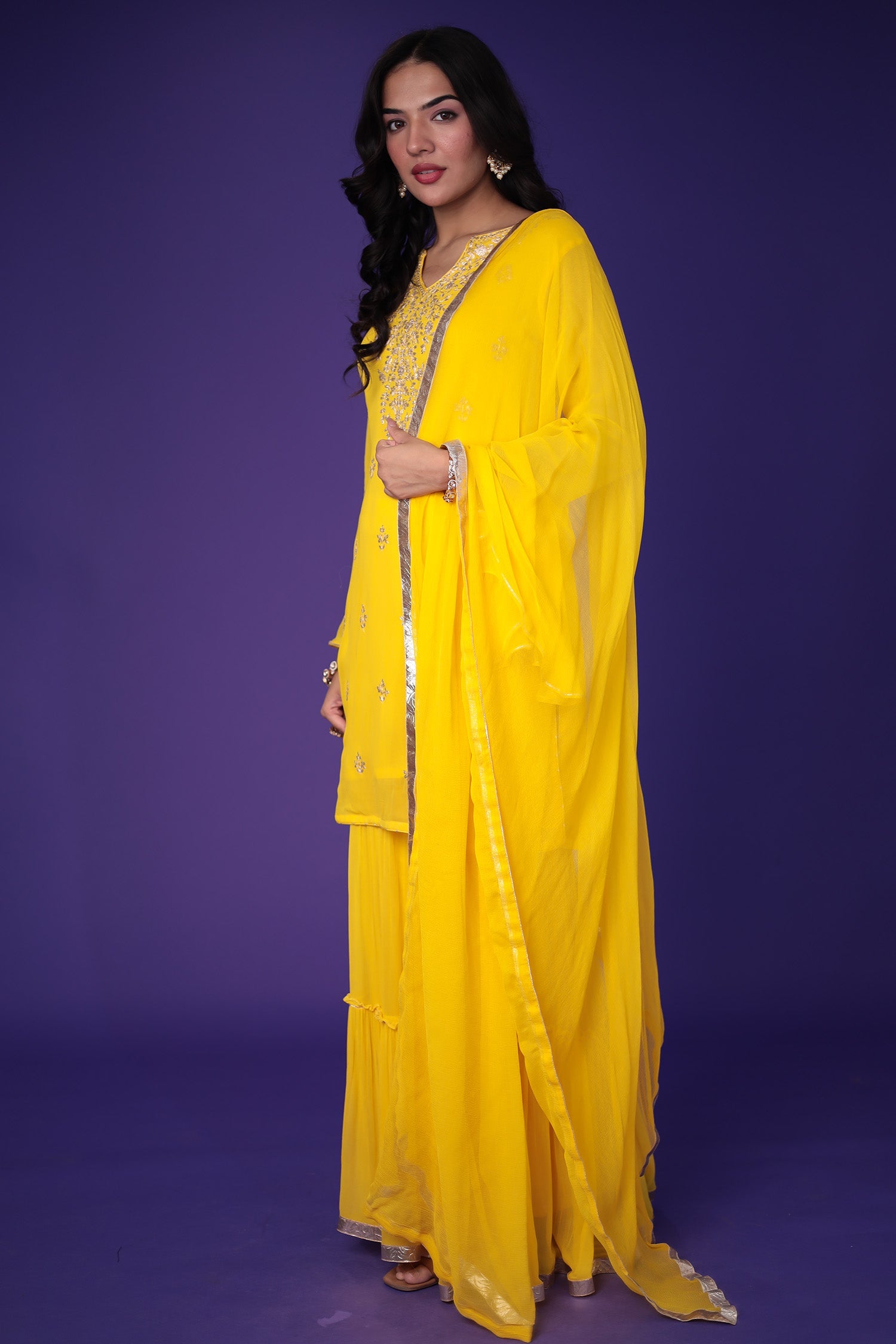 Georgette Sharara Suit with Pittan work