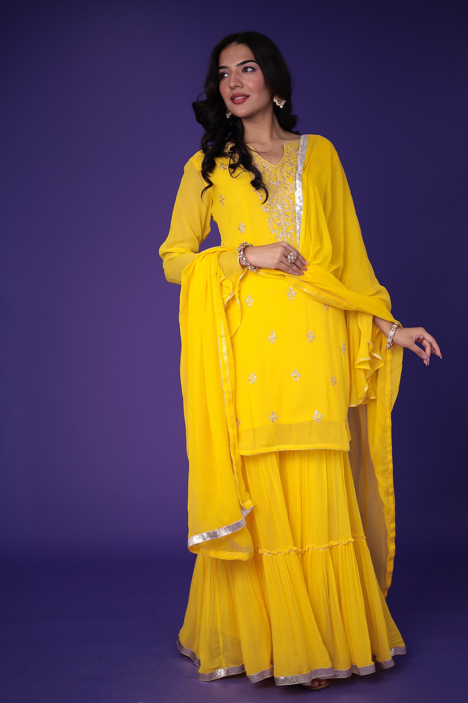 Georgette Sharara Suit with Pittan work