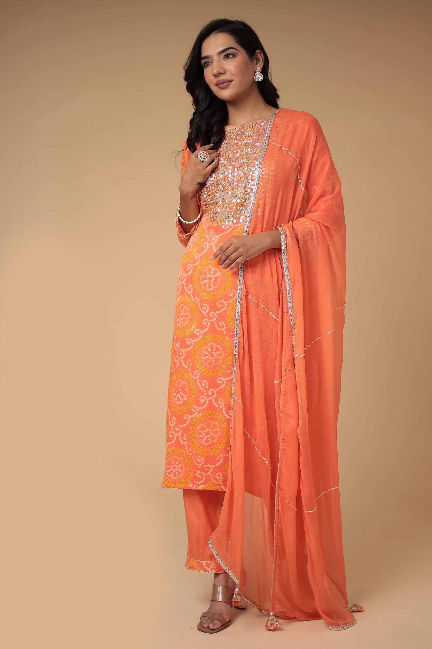 Bandhej Georgette Suit with Gota Patti and Thread work.