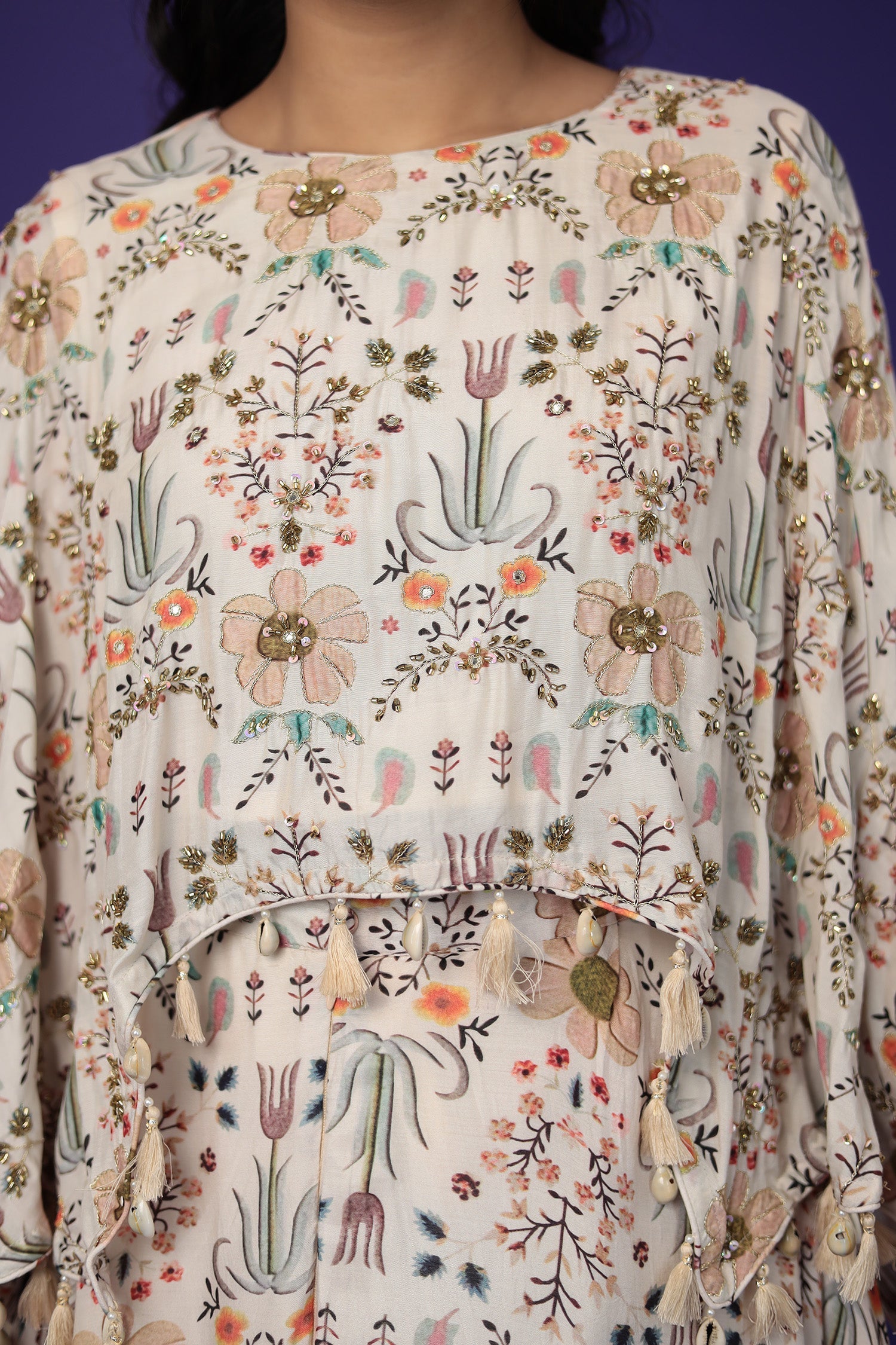 Printed Silk Indo Western with Embellished work