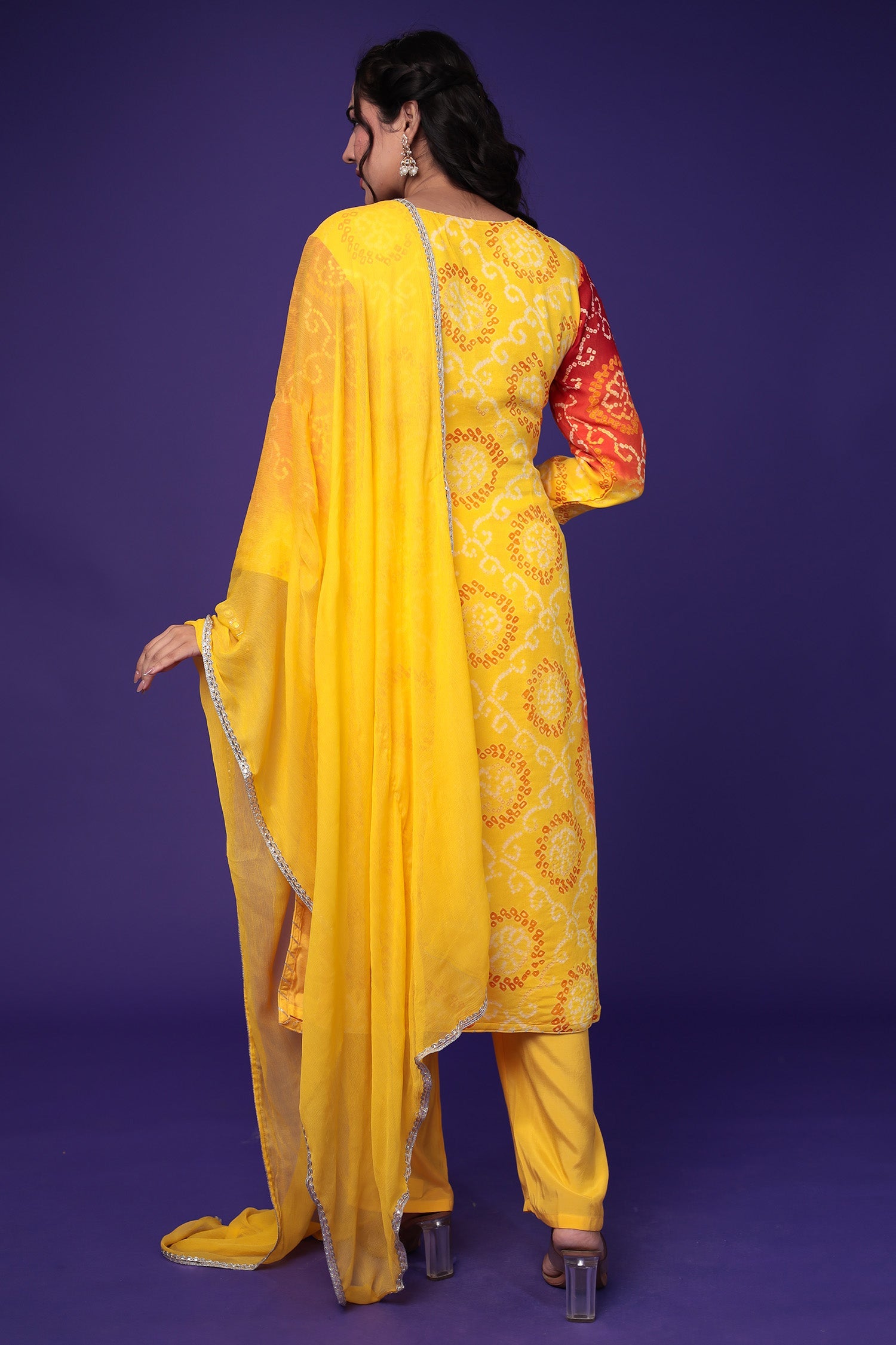 Bandhej Chinon Suit with Gota Patti and Zardozi work