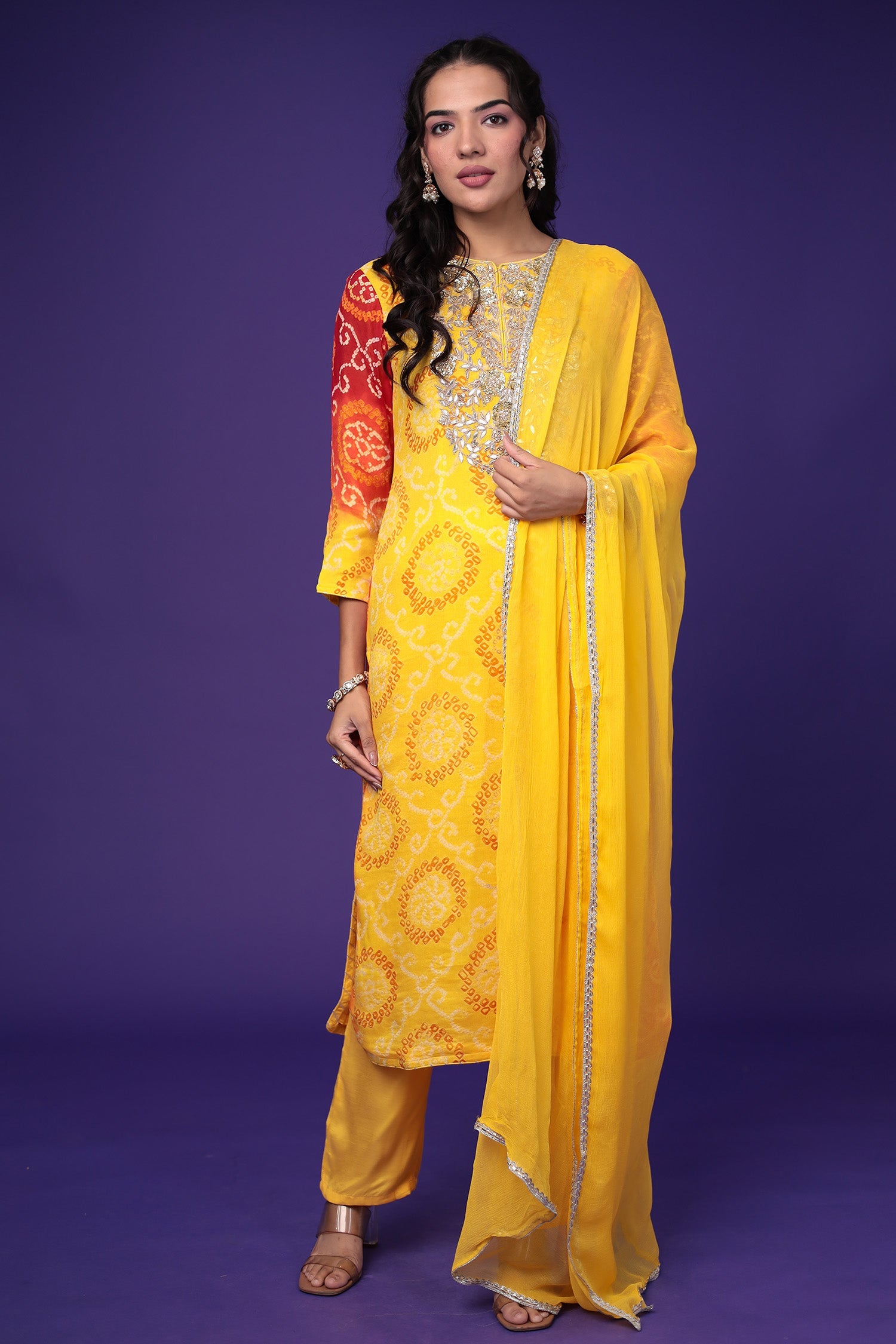 Bandhej Chinon Suit with Gota Patti and Zardozi work