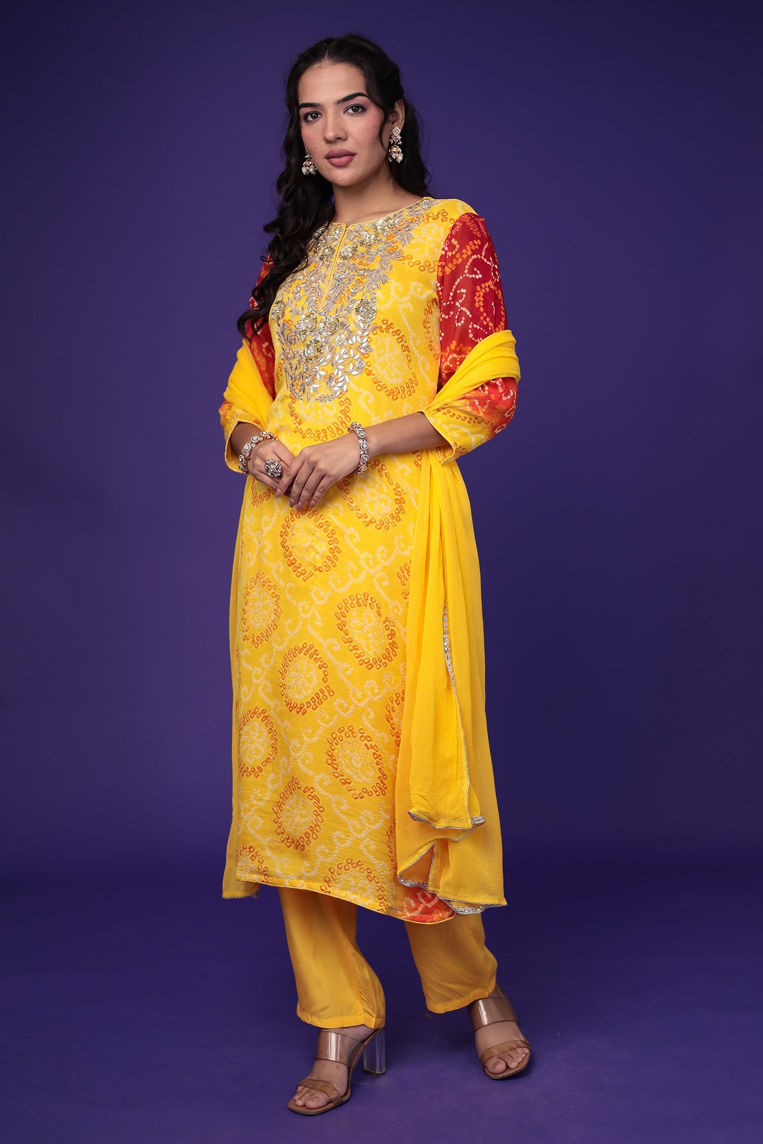 Bandhej Chinon Suit with Gota Patti and Zardozi work