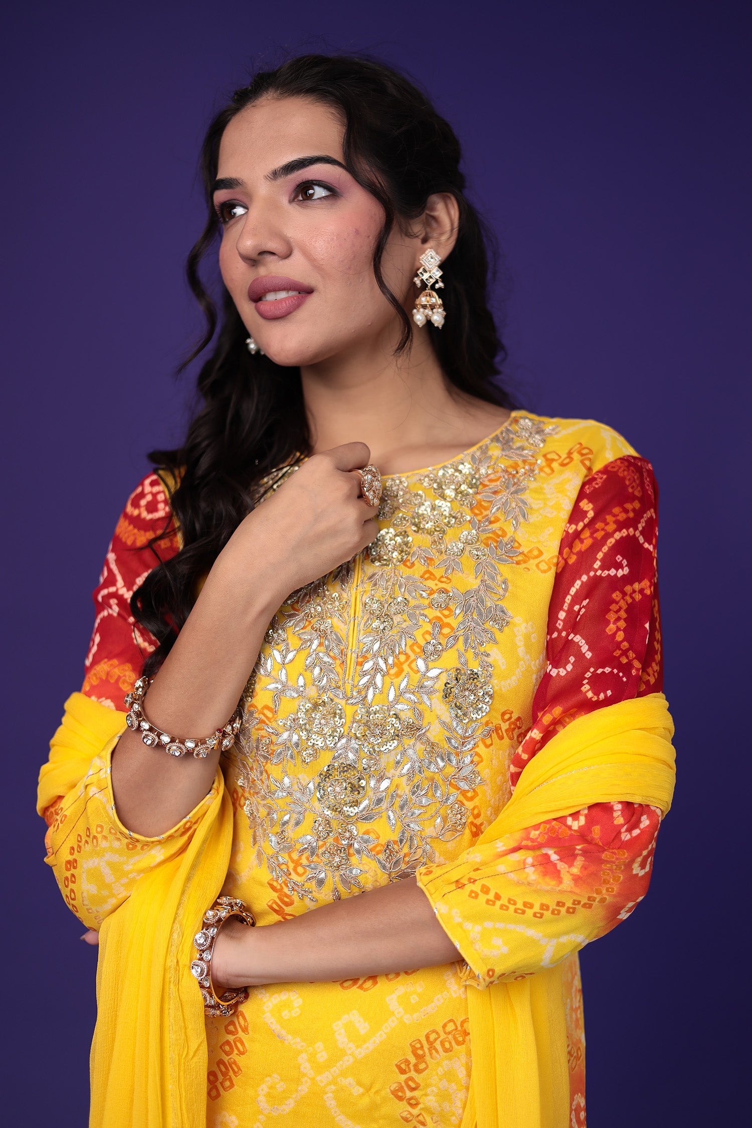 Bandhej Chinon Suit with Gota Patti and Zardozi work