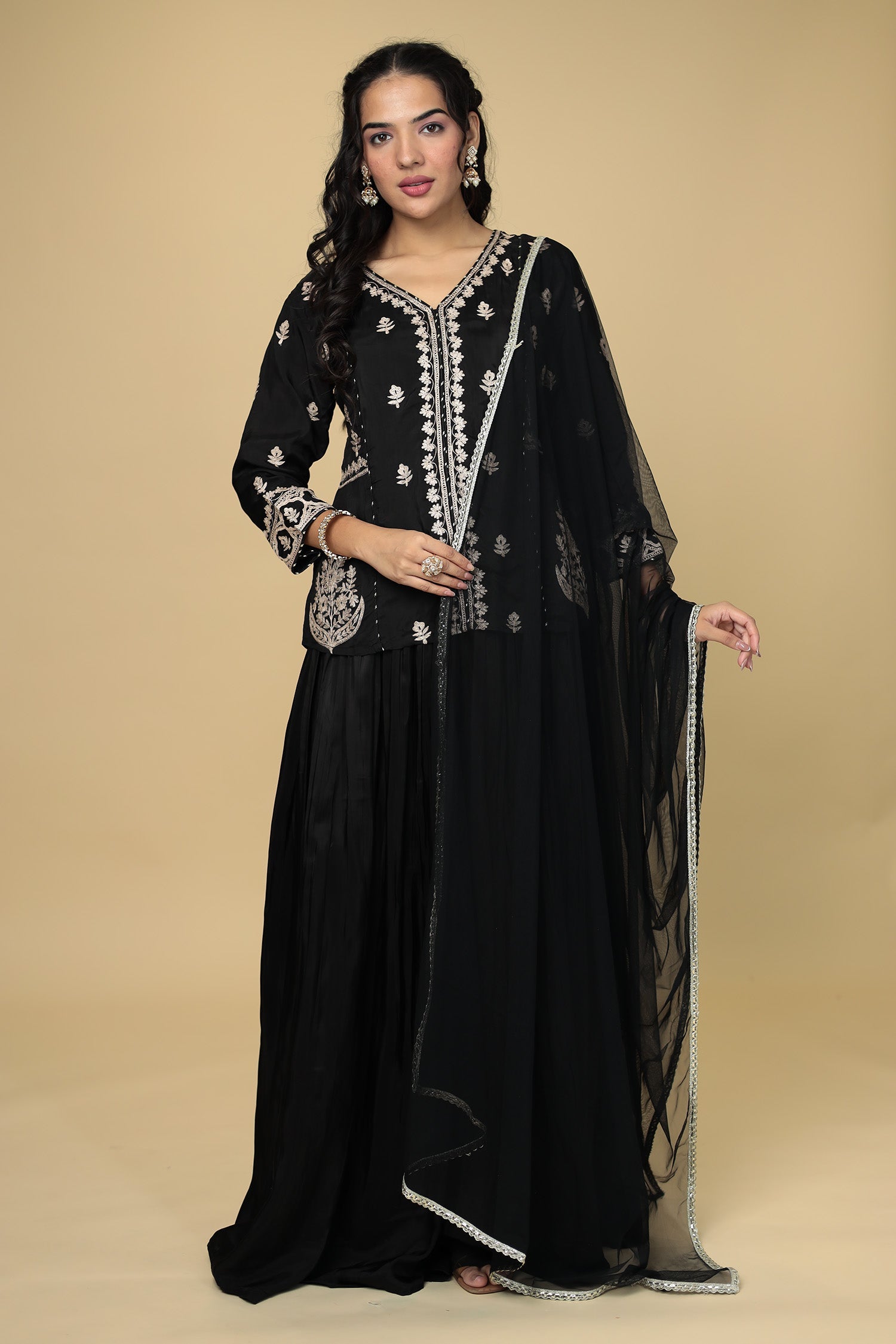 Peplum Silk Indowestern Suit with Pittan work