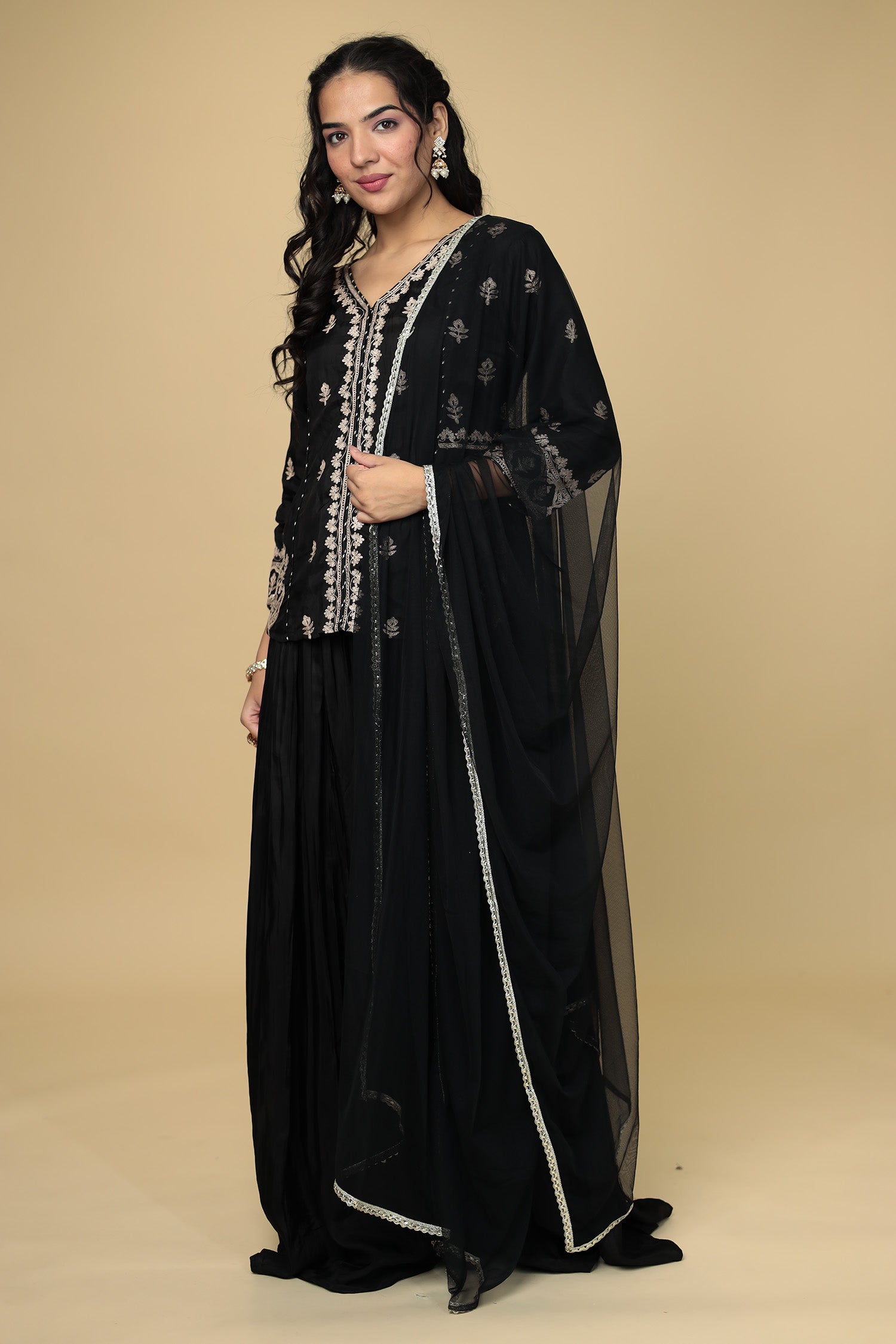 Peplum Silk Indowestern Suit with Pittan work