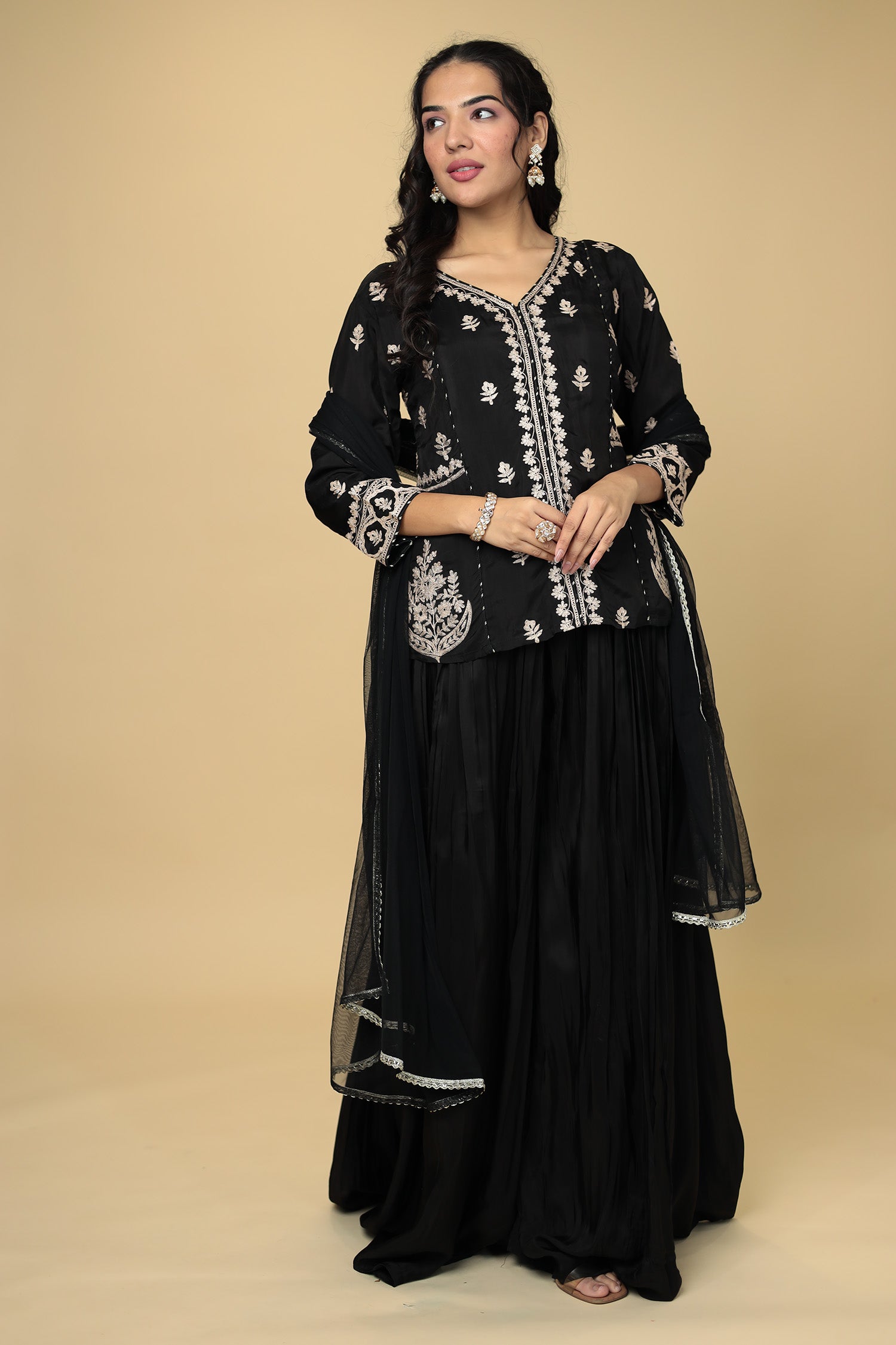Peplum Silk Indowestern Suit with Pittan work