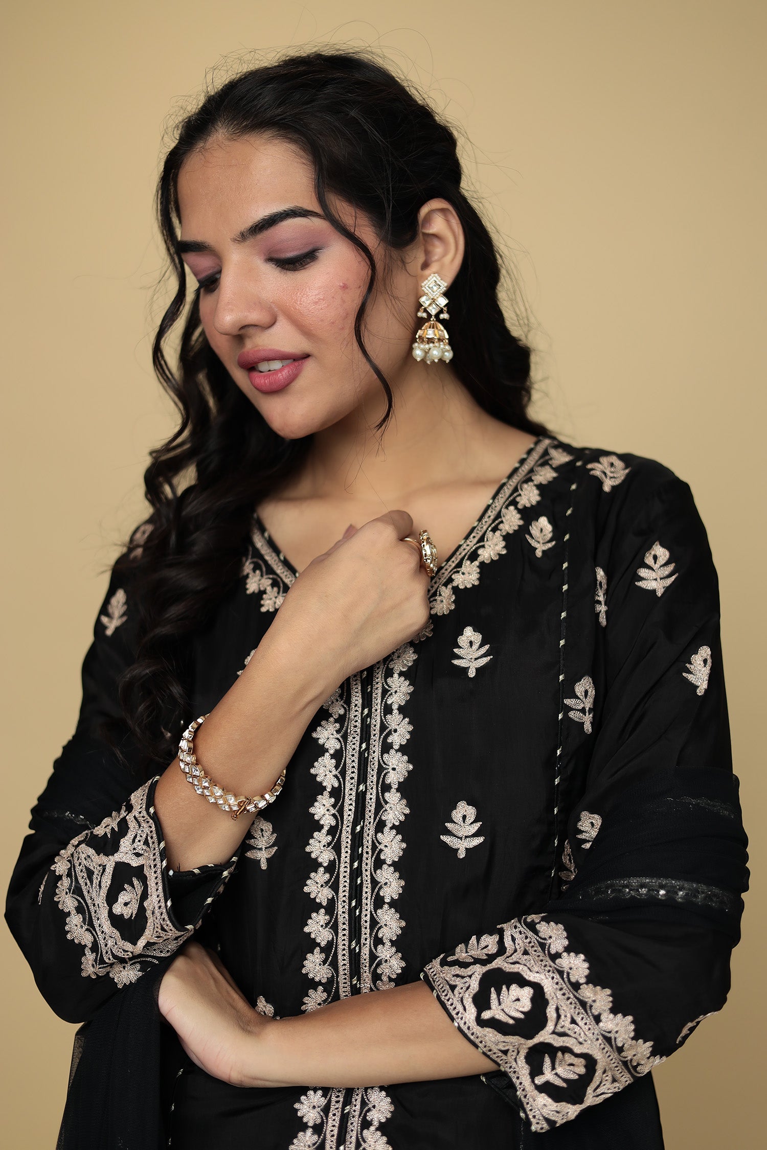 Peplum Silk Indowestern Suit with Pittan work