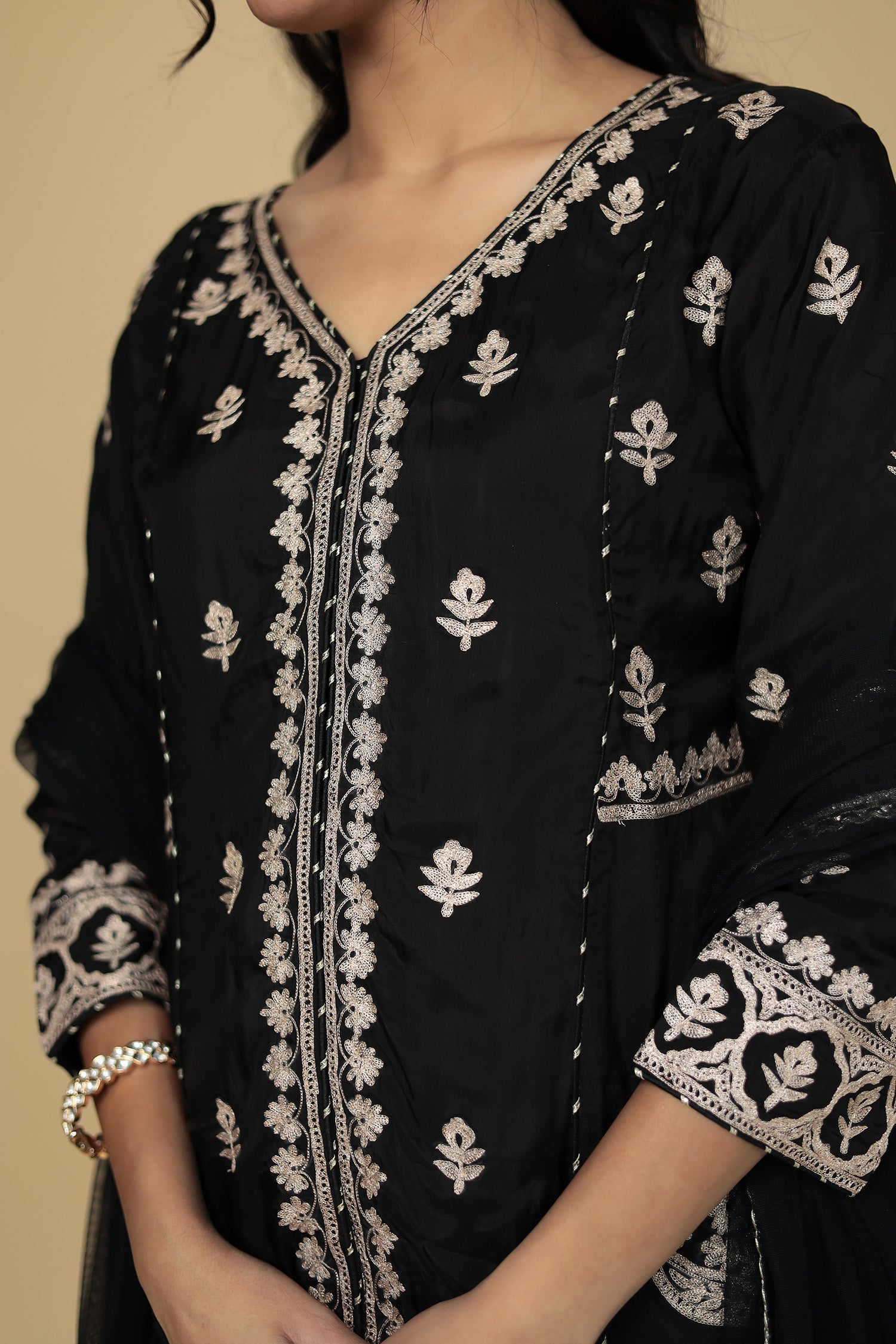 Peplum Silk Indowestern Suit with Pittan work