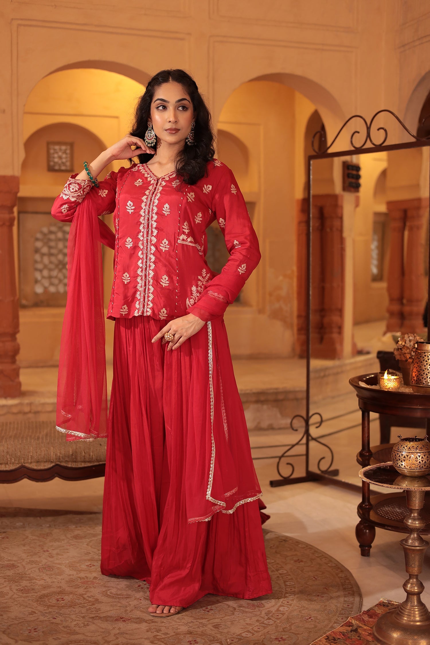 Peplum Silk Indowestern Suit with Pittan work
