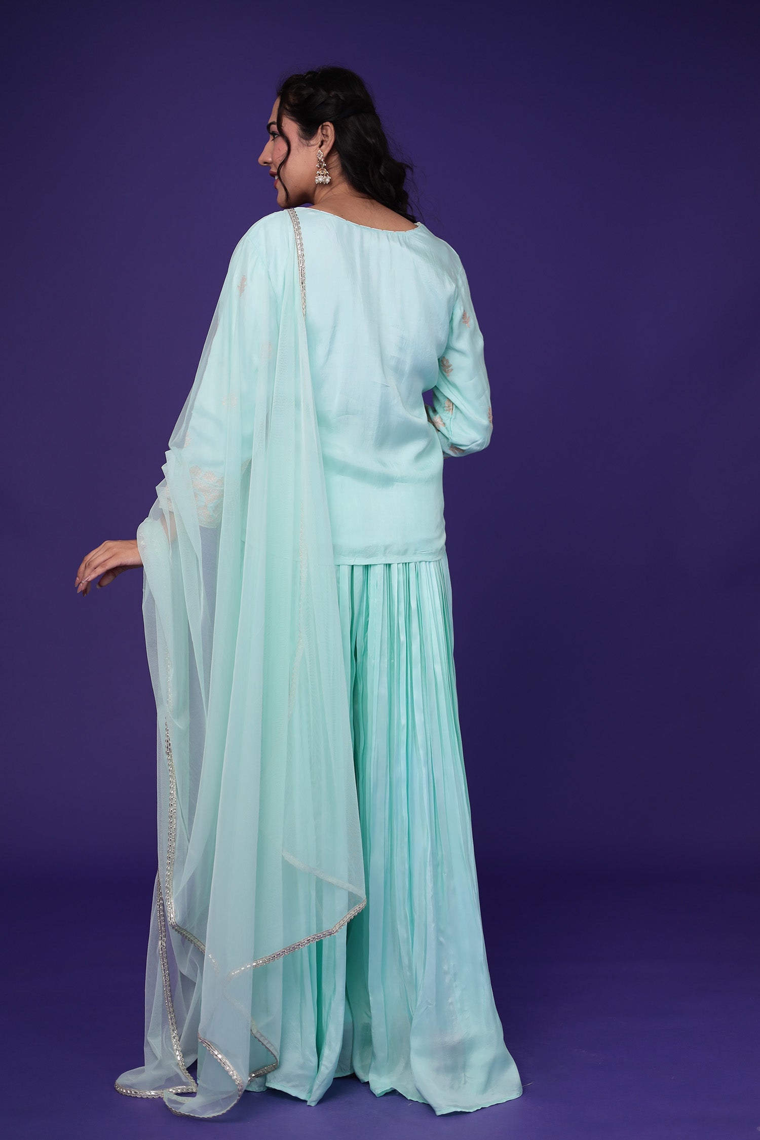 Peplum Silk Indowestern Suit with Pittan work