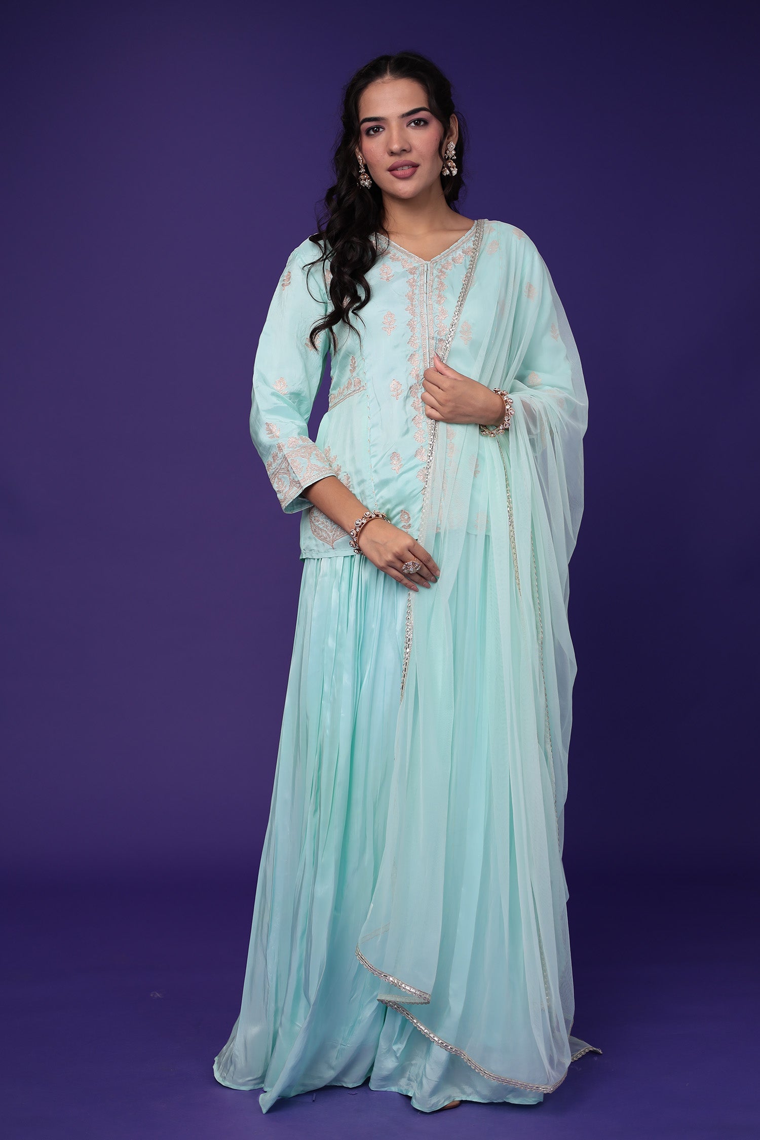 Peplum Silk Indowestern Suit with Pittan work