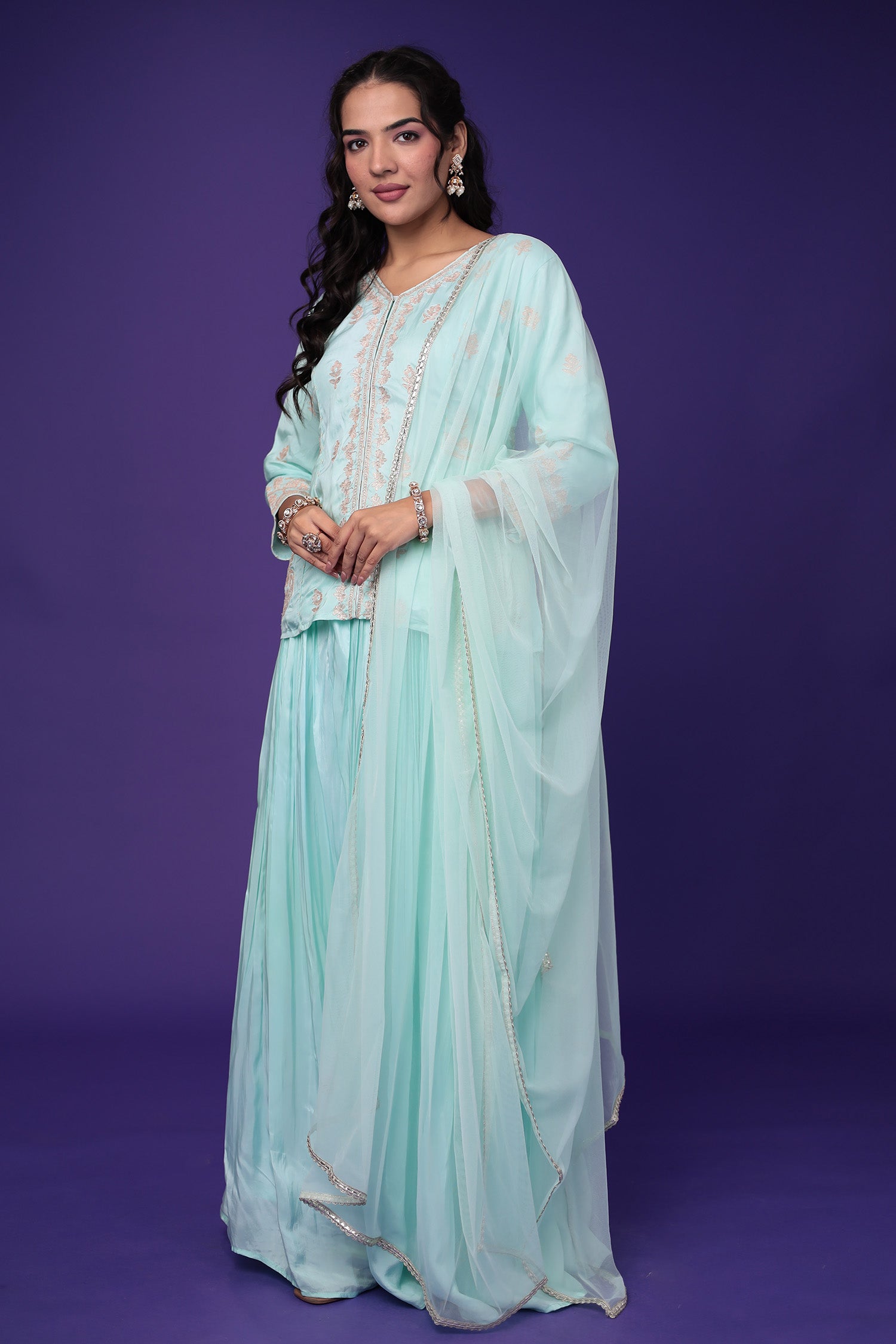 Peplum Silk Indowestern Suit with Pittan work