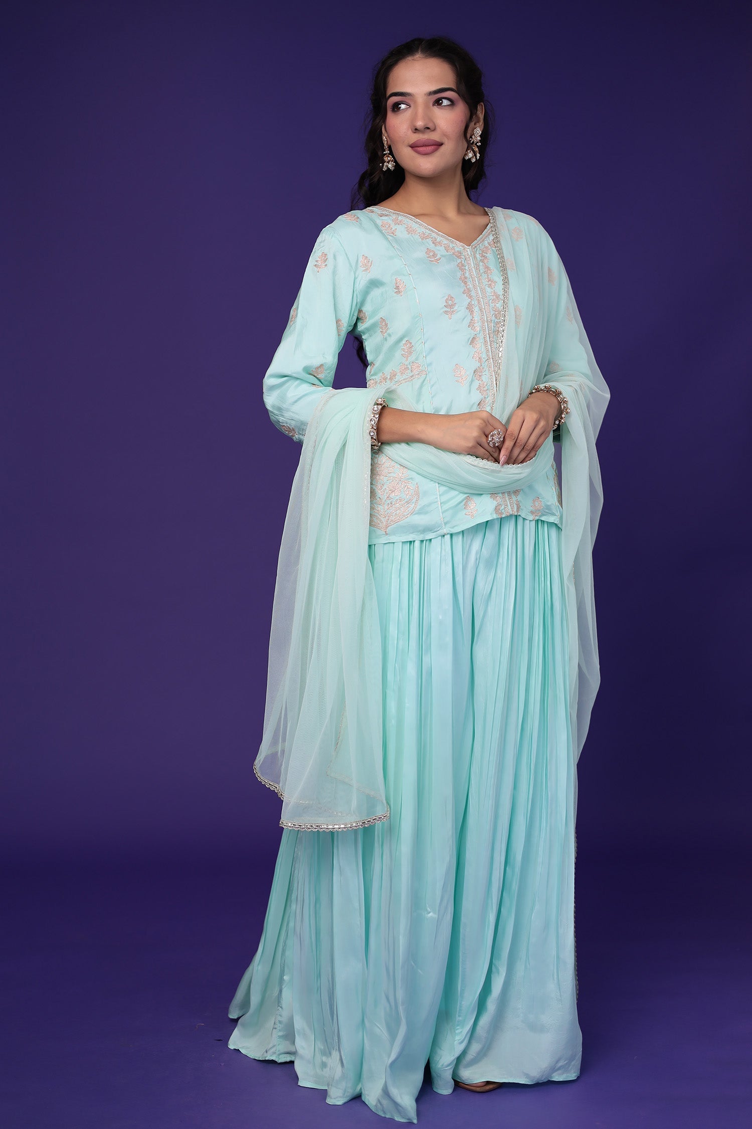 Peplum Silk Indowestern Suit with Pittan work
