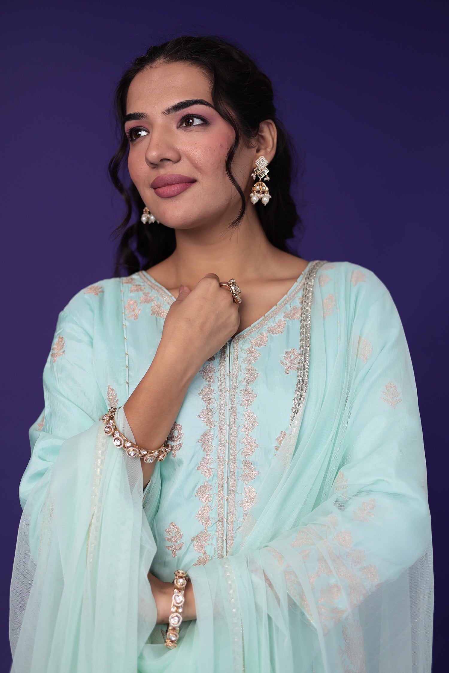 Peplum Silk Indowestern Suit with Pittan work