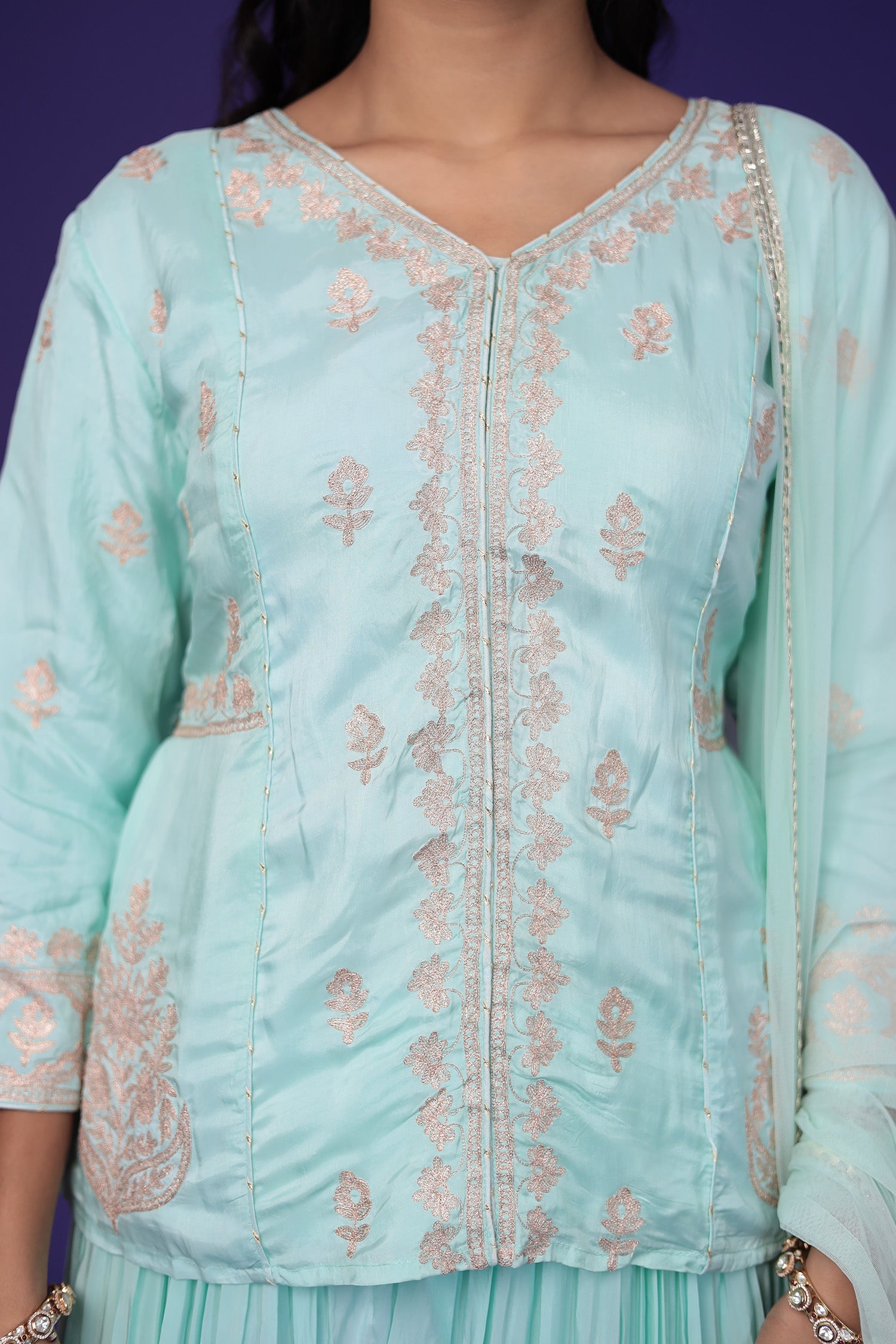 Peplum Silk Indowestern Suit with Pittan work