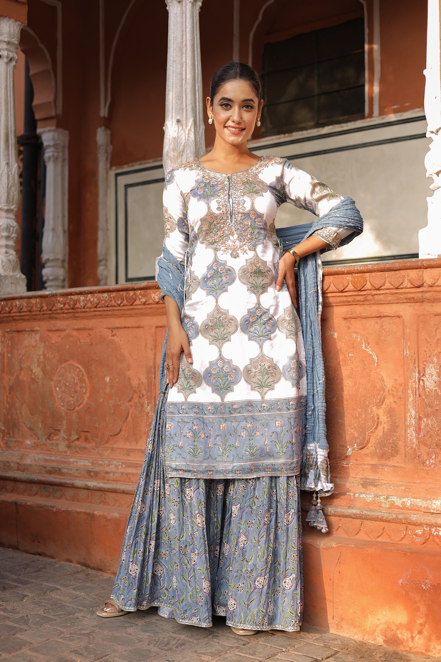 Printed Chanderi Suit with Zardozi and Embroidered work