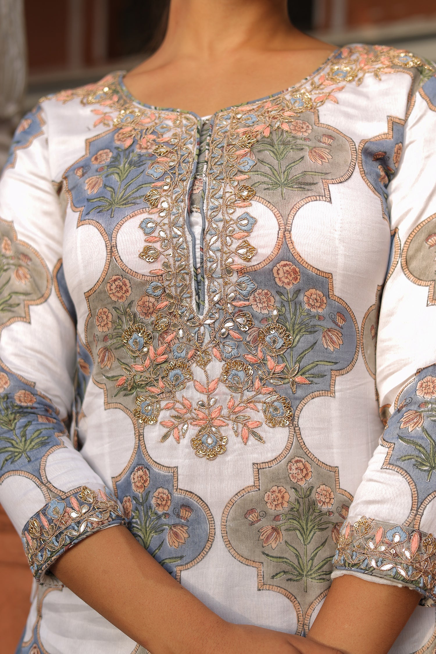 Printed Chanderi Suit with Zardozi and Embroidered work